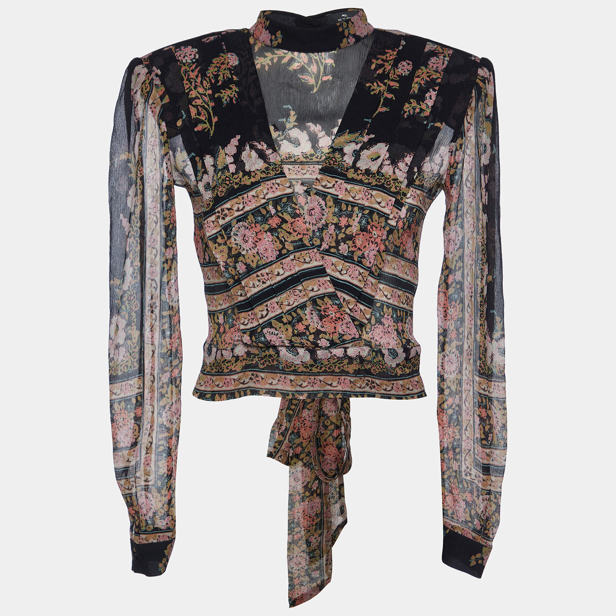 Etro Multicolor Floral Print Silk Blouse S