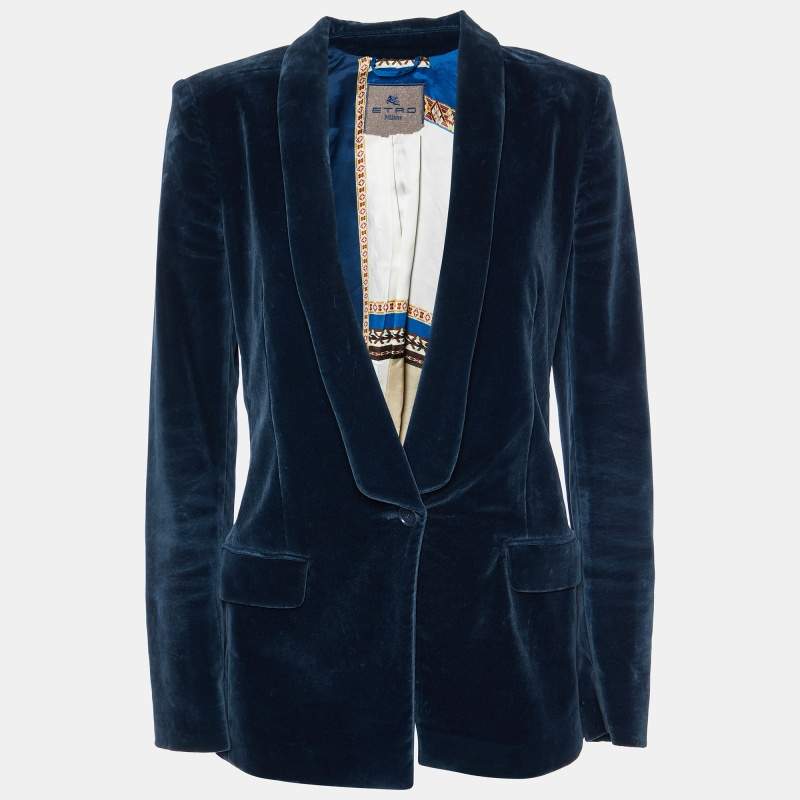 Pre Owned Etro Teal Blue Velvet Single Breasted Blazer M