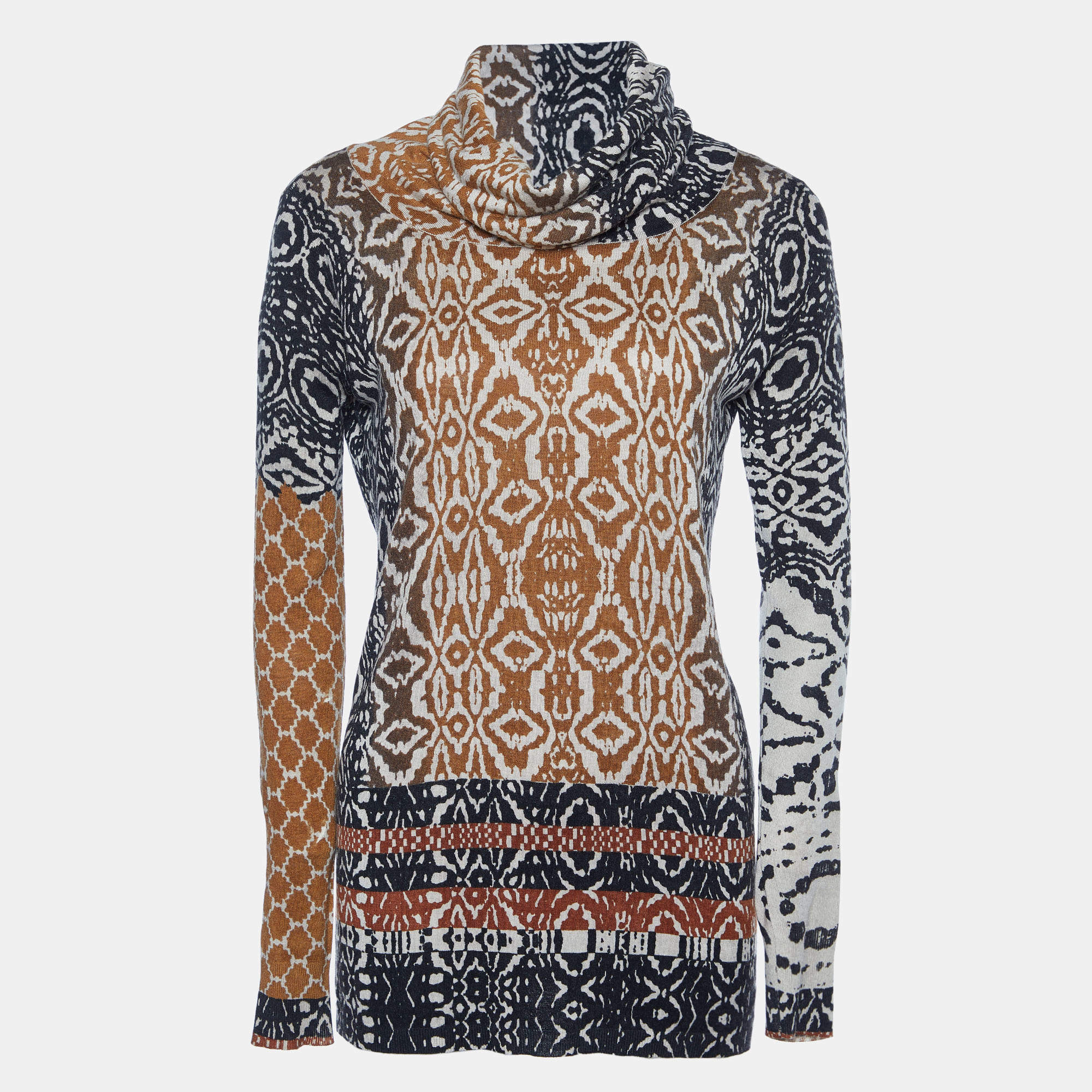Pre Owned Etro Multicolor Silk & Wool Knit Turtle Neck Sweater M