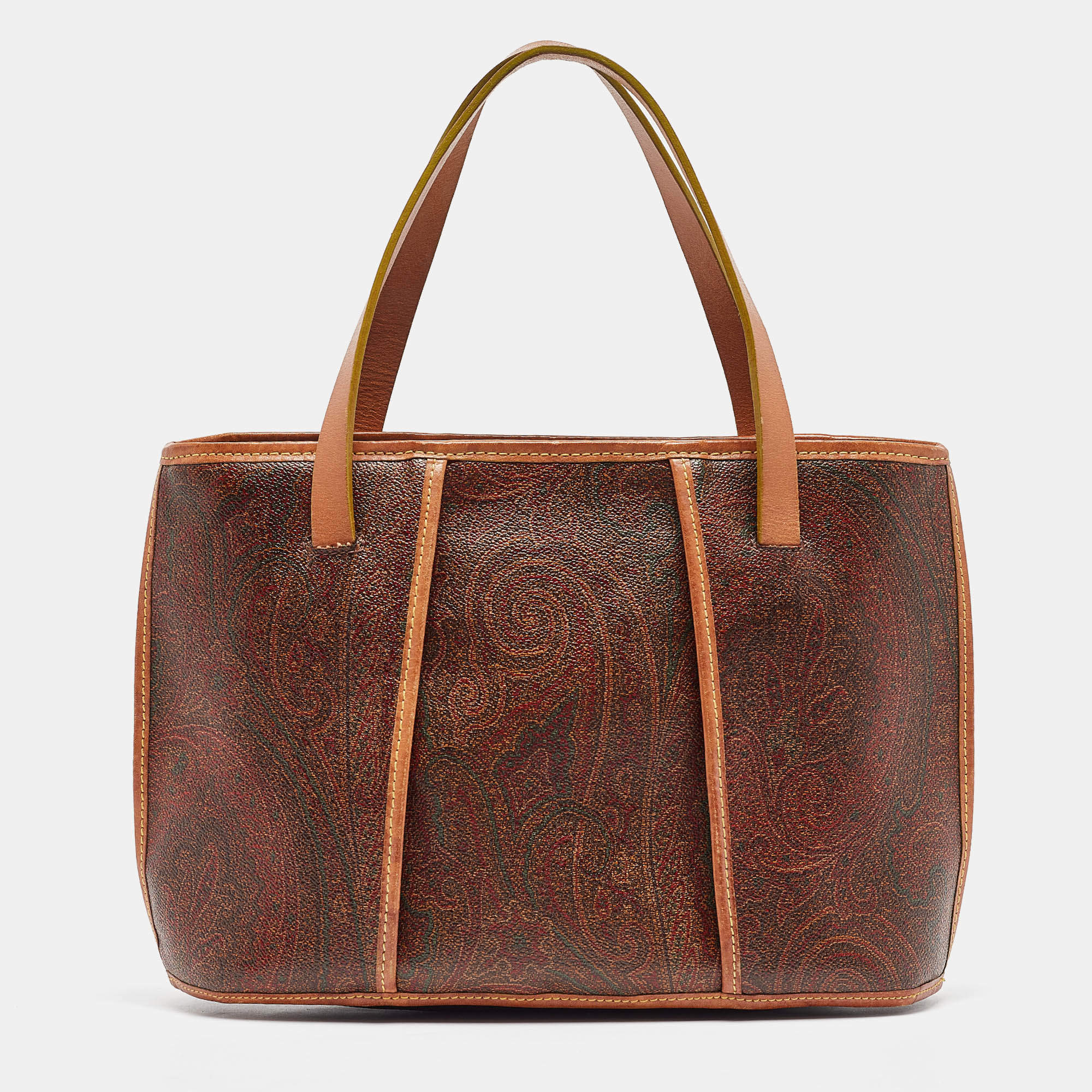 Pre Owned Etro Brown Paisley Printed Coated Canvas and Leather Tote