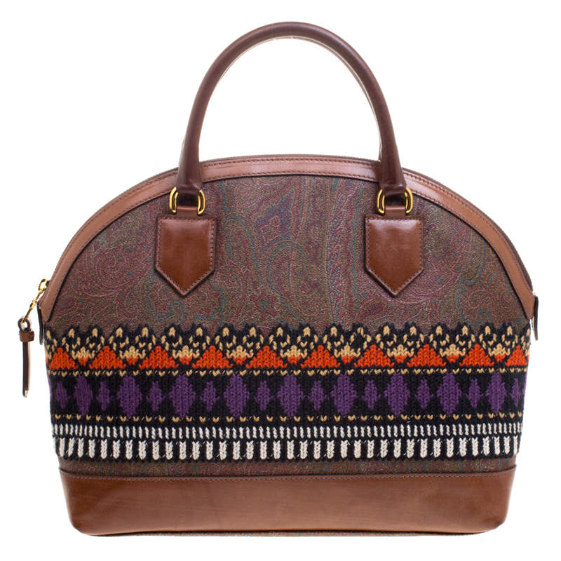 Pre Owned Etro Multicolor Paisley Printed Coated Canvas Crochet Detail Satchel