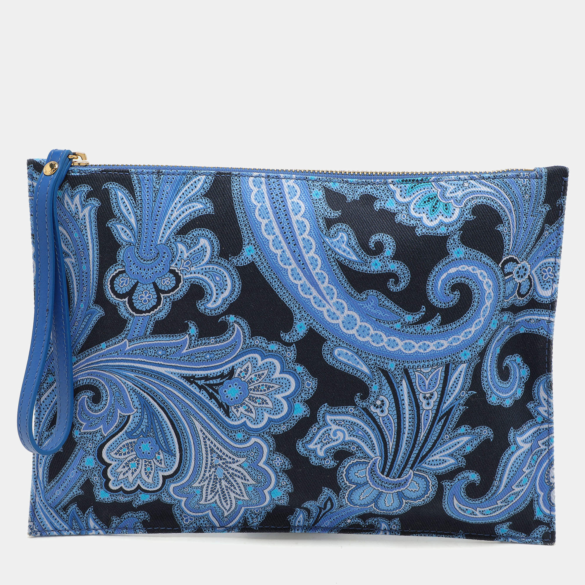 Pre Owned Etro Multicolor Blue Paisley Print Canvas Wristlet Pouch