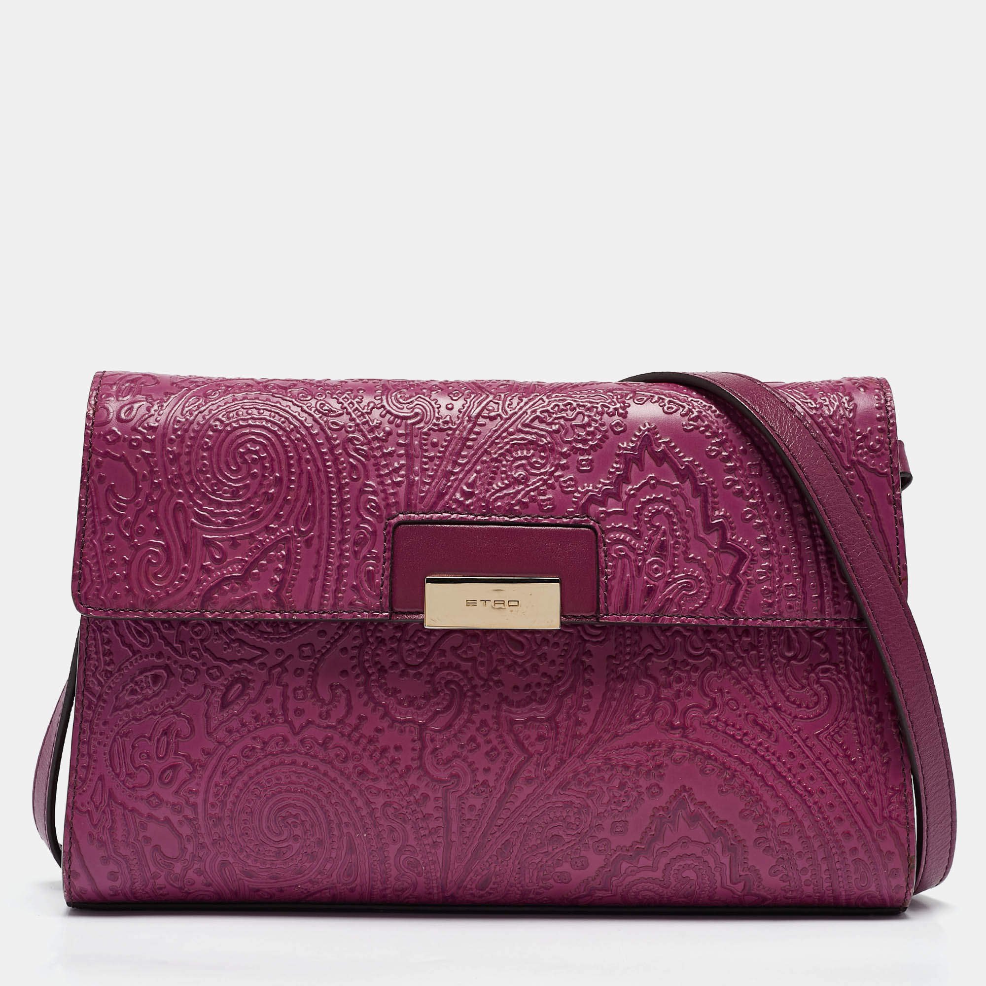 Etro Magenta Paisley Embossed Leather Shoulder Bag