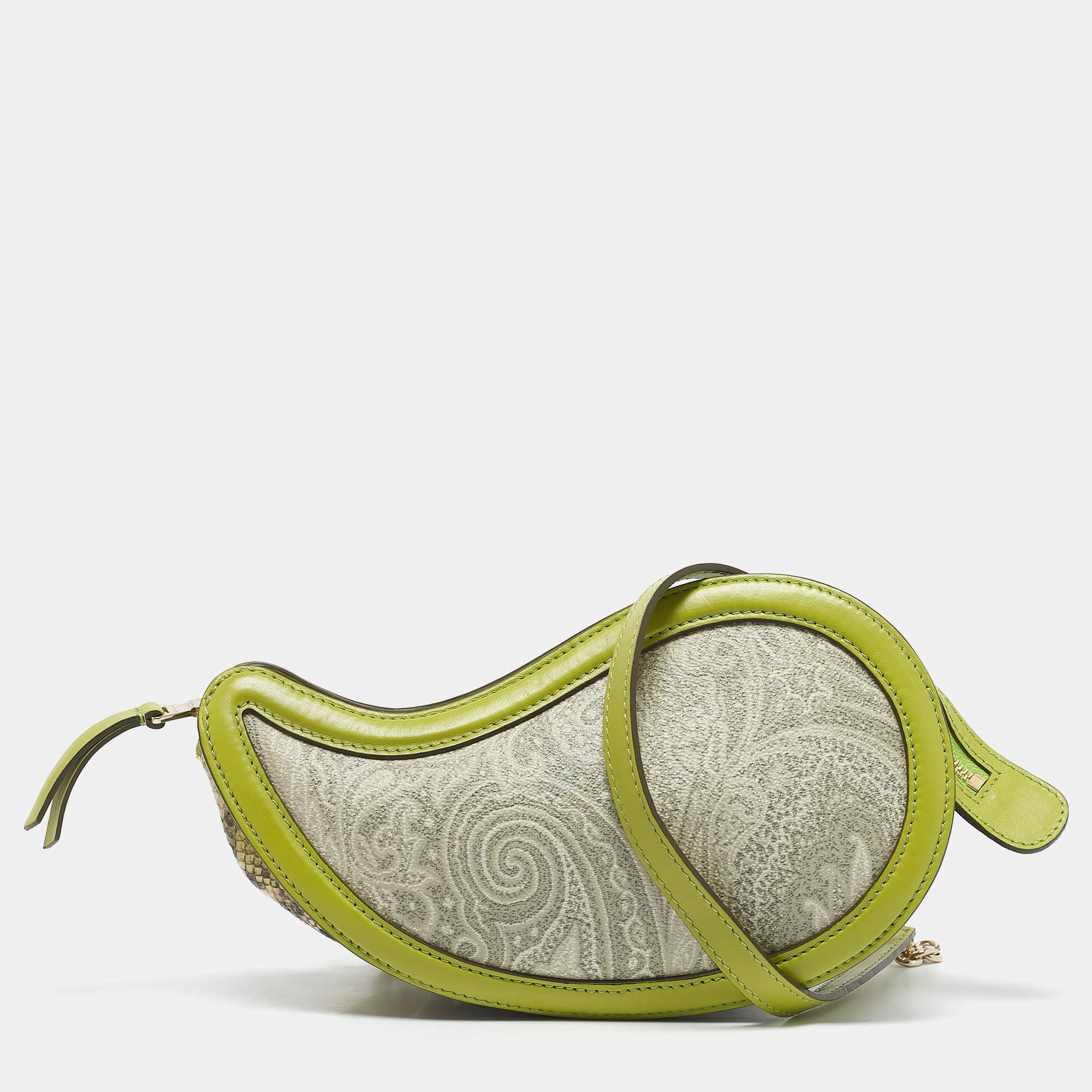 Etro Green/Grey Paisley Coated Canvas and Python Embossed Crossbody Bag