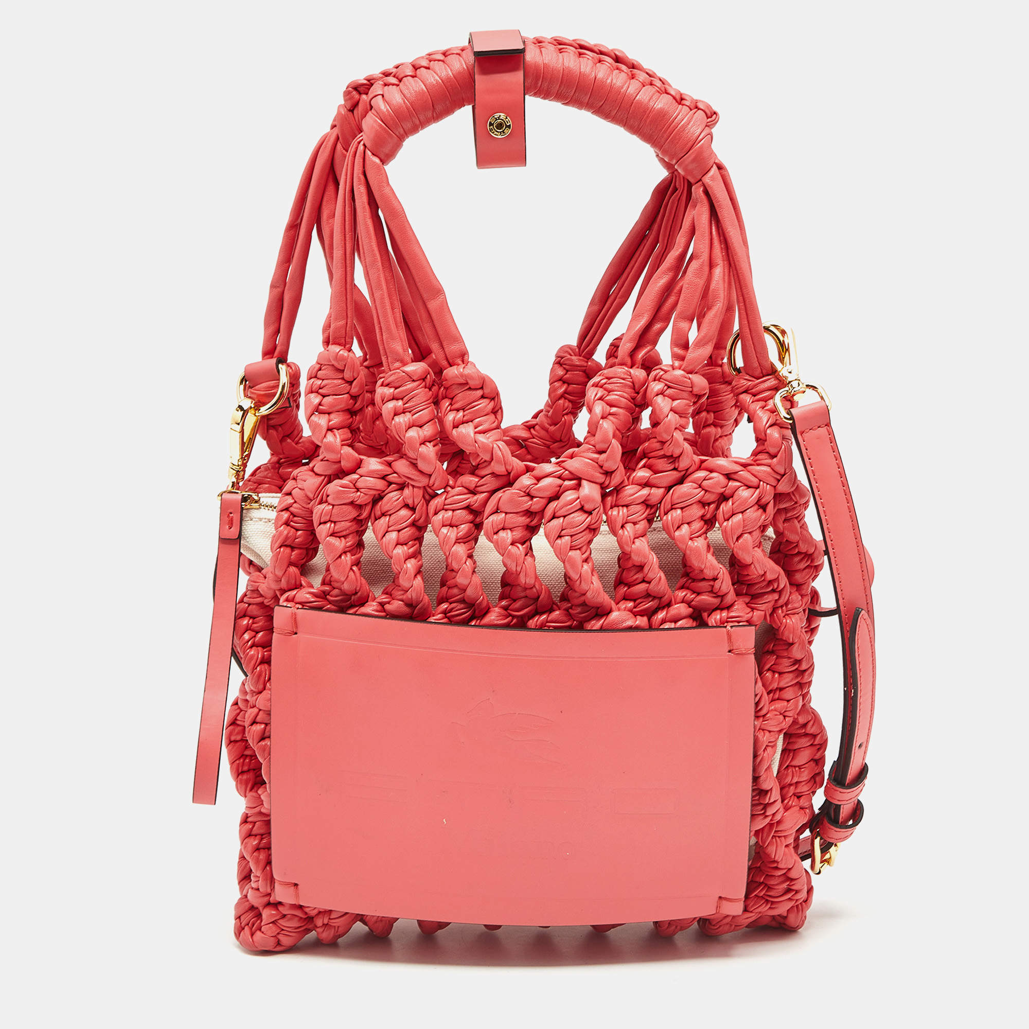 Etro Red Braided Woven Leather Tote