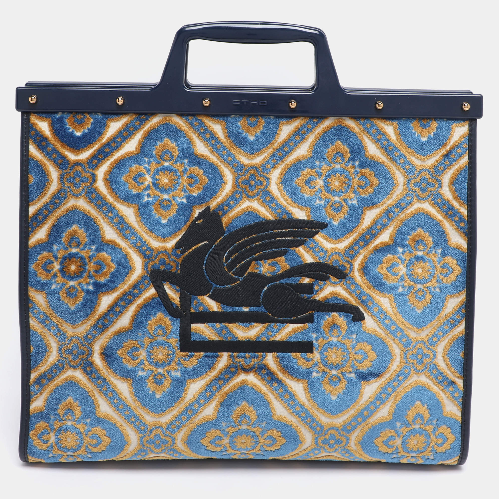 Pre Owned Etro Multicolor Logo Embroidered Velvet and Rubber Trotter Frame Tote