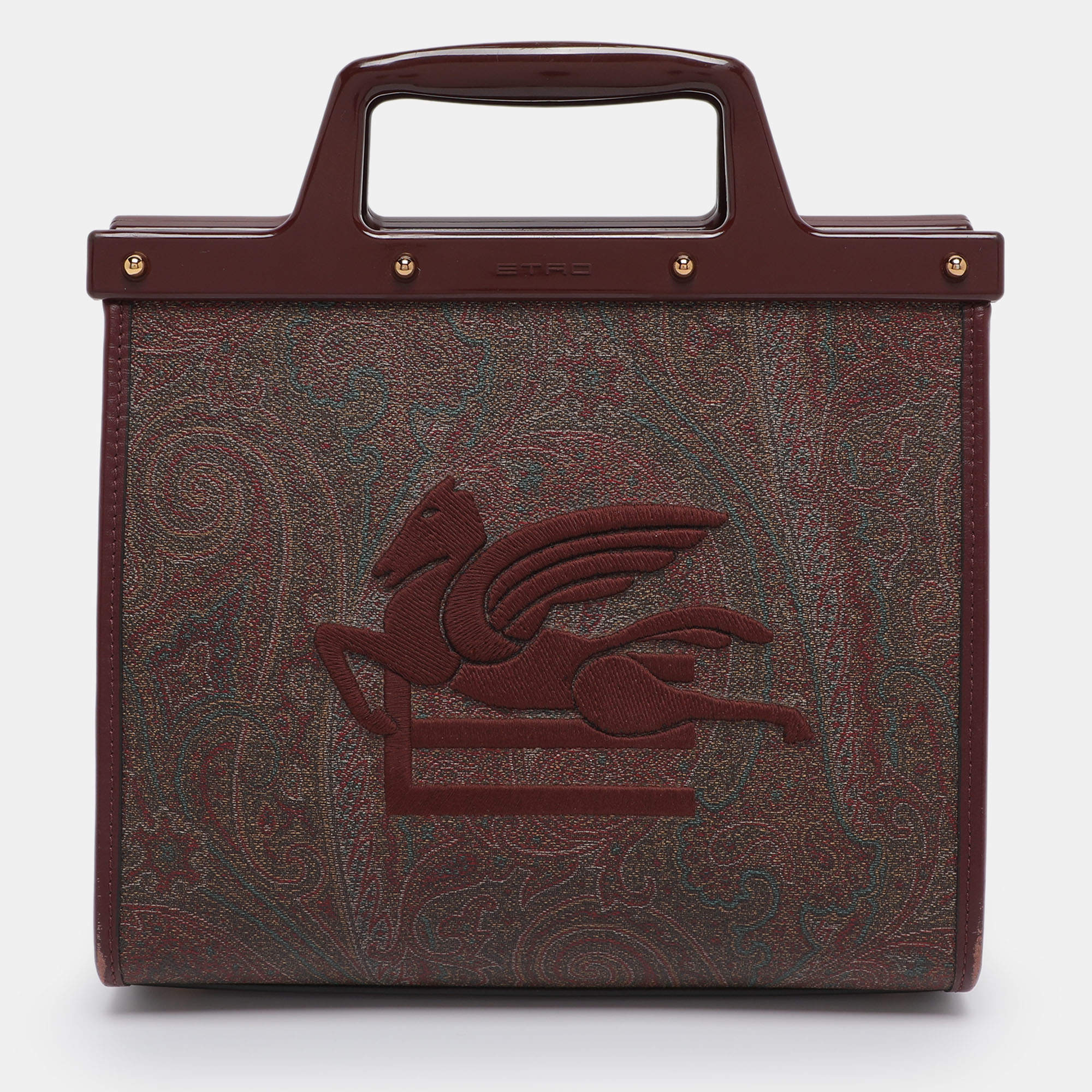 Pre Owned Etro Brown Paisley Print Coated Canvas Mini Love Trotter Tote