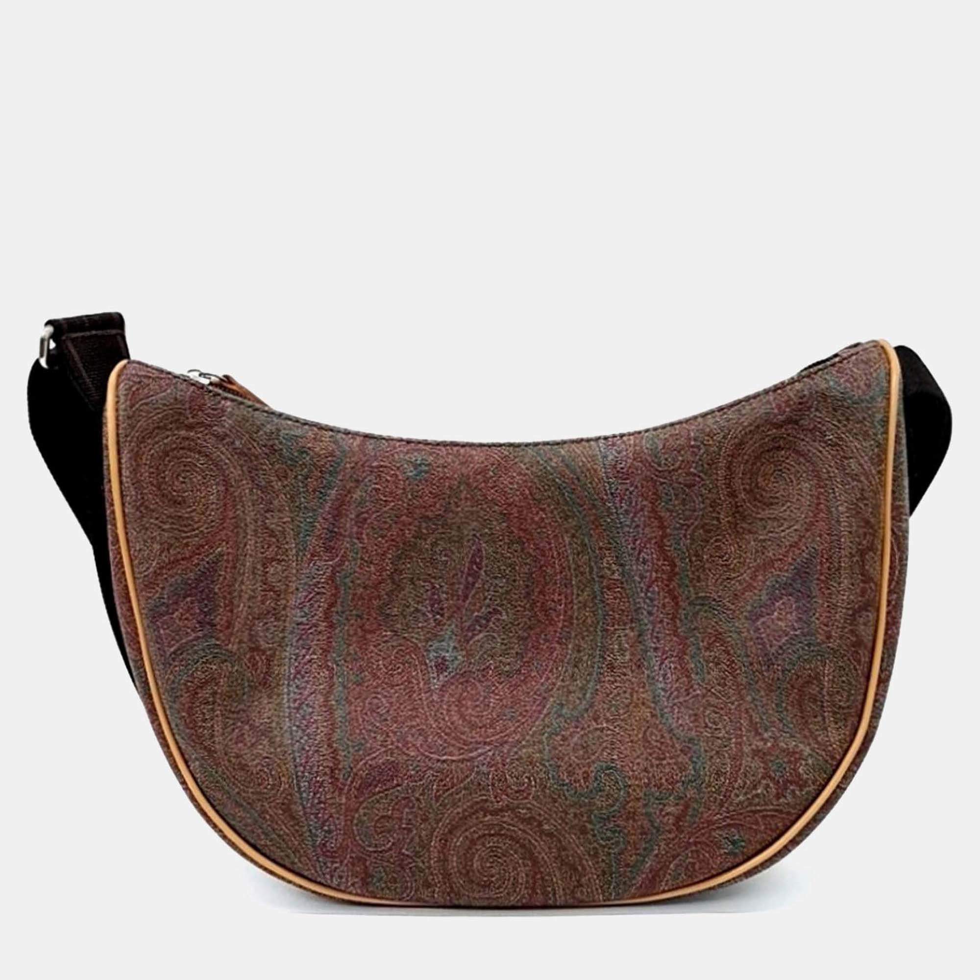 Pre Owned Etro Brown Coated Canvas Paisley Hobo Bag