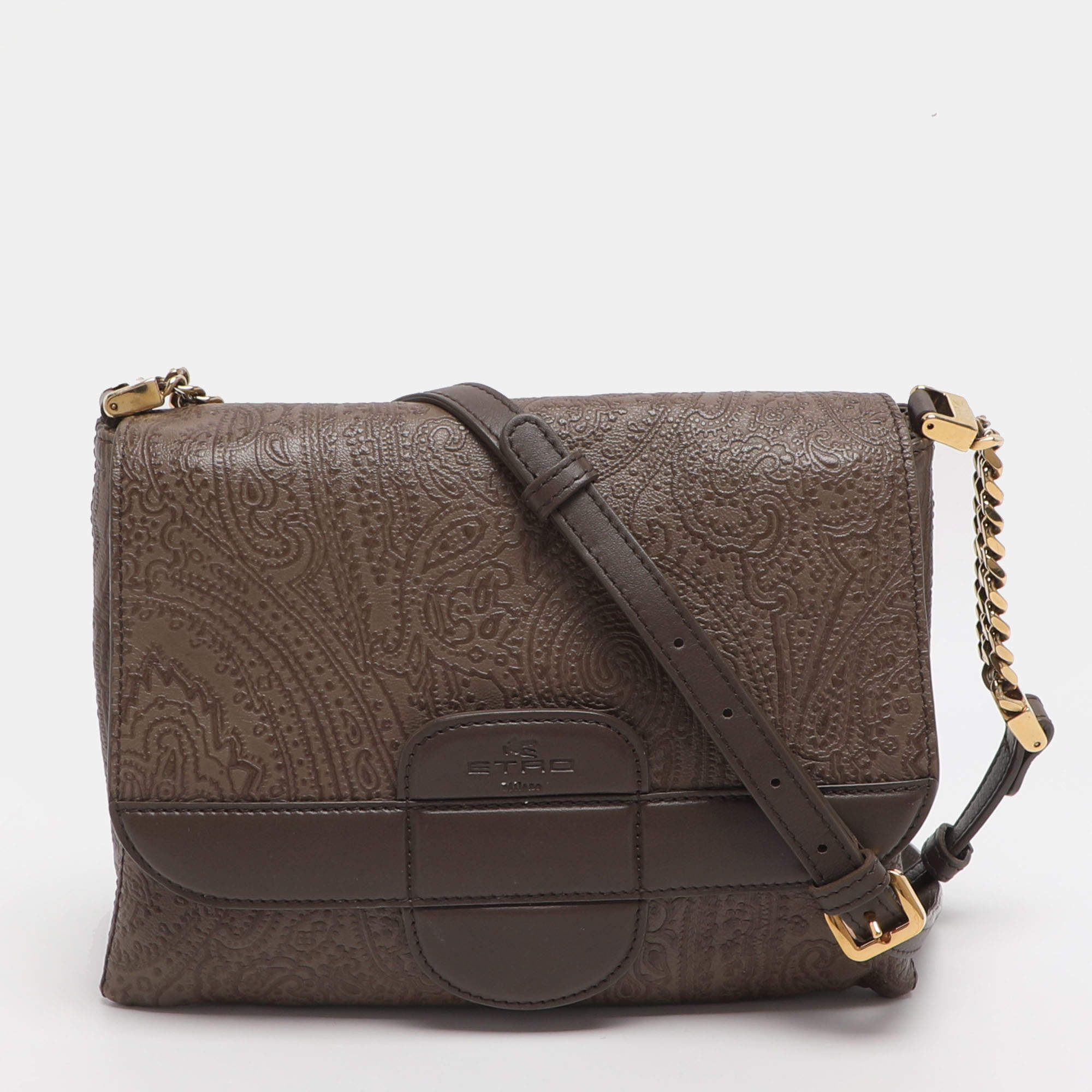 مملوكة مسبقًا Etro Brown Paisley Embossed Leather Crossbody Bag