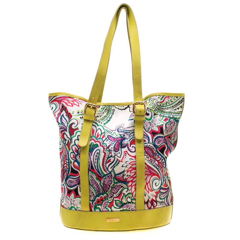 Etro Multicolor Paisley Print Canvas and Leather Tote