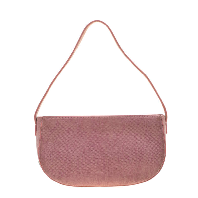 Pre Owned Etro Blush Pink Paisley Leather  and Calfhair Shoulder Bag