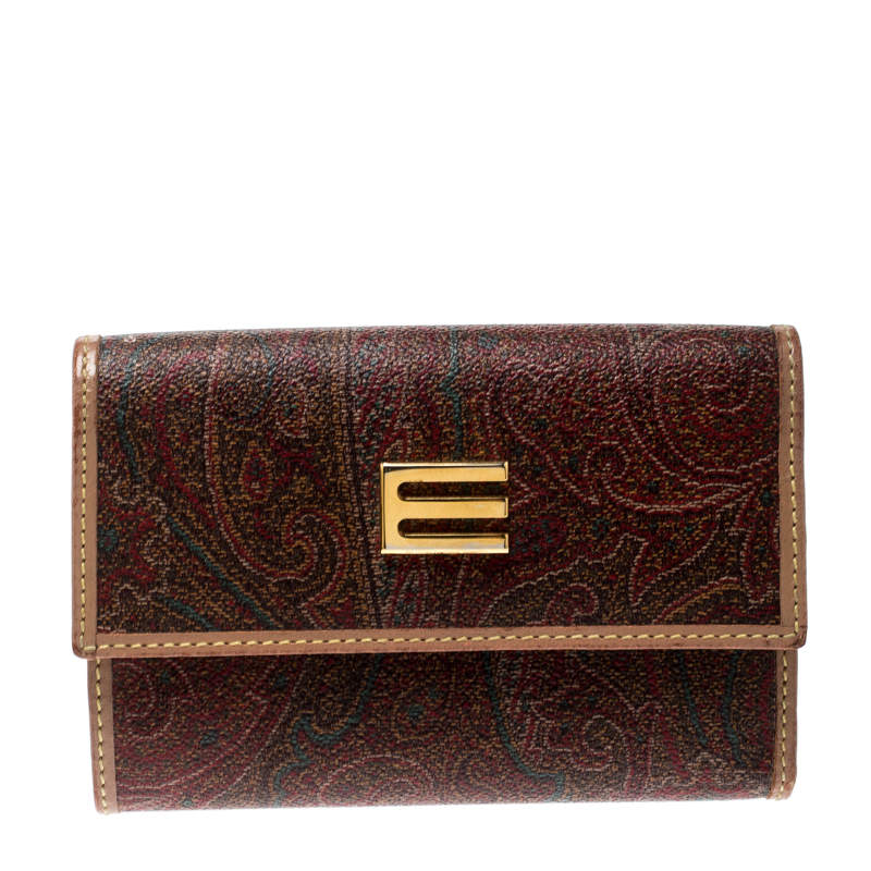 Pre Owned Etro Brown Paisley Print Coated Canvas Compact Wallet