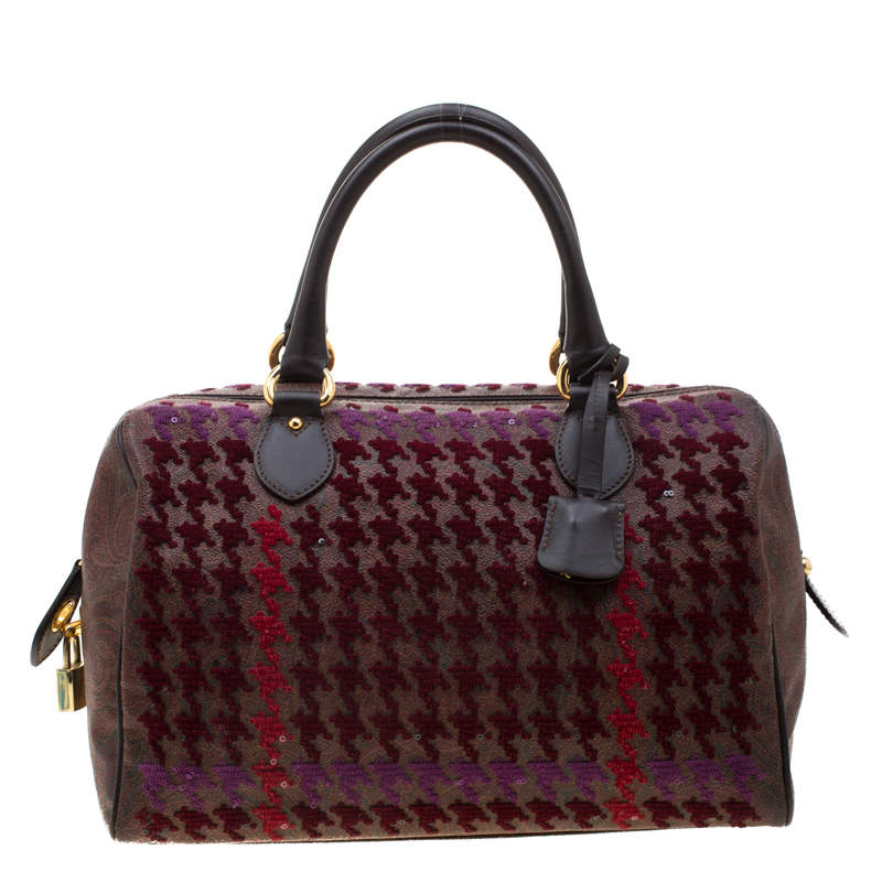 Etro Brown Paisley Printed Coated Canvas Sequins Boston Bag