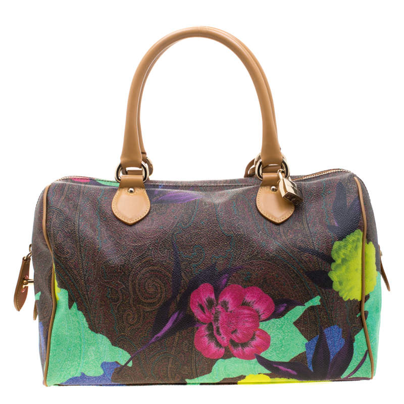 Pre Owned Etro Multicolor Paisley Printed Coated Canvas and Leather Satchel