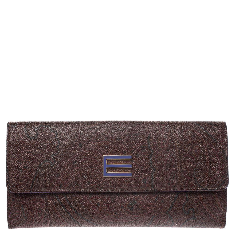 Etro Brown Paisley Print Coated Canvas Continental Wallet