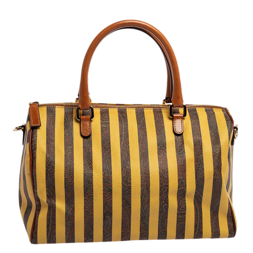 مملوكة مسبقًا حقيبة إيترو بولر كانفاس مقوى طباعة بيزلي مخططة صفراء/ بنية