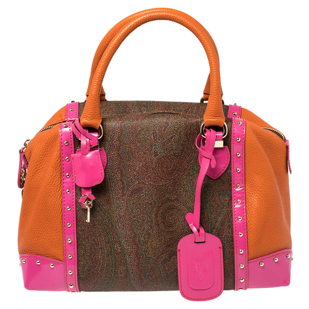 Etro Multicolor Coated Canvas And Leather Satchel