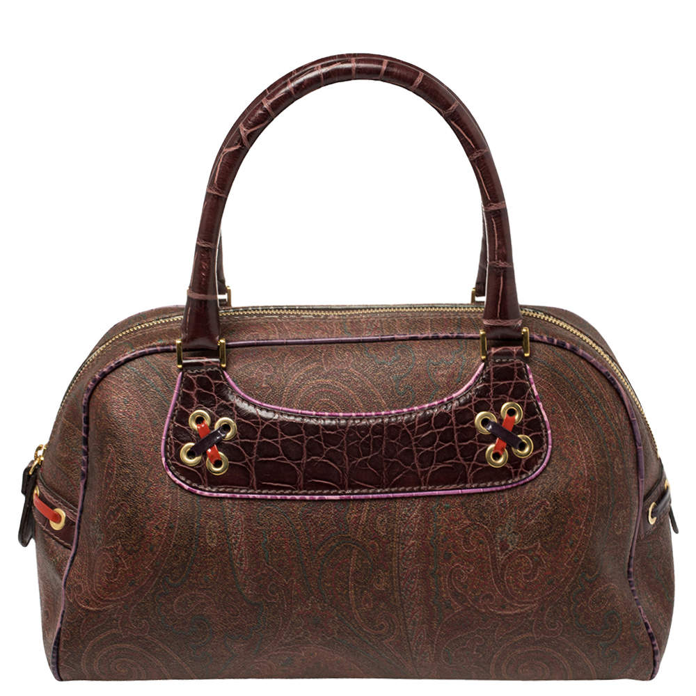 Etro Multicolor Paisley Print Coated Canvas and Leather Eyelet Satchel 