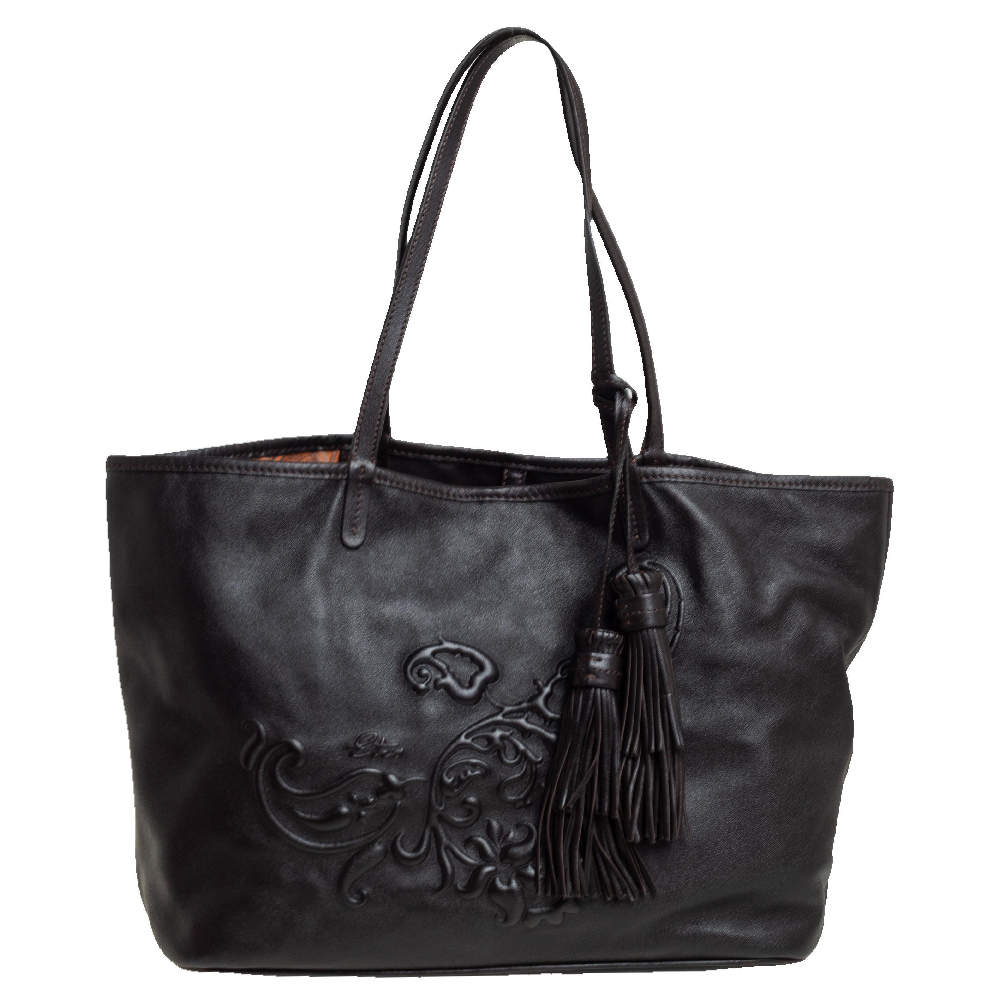 Pre Owned حقيبة يد توتس ايترو جلد نقشة بايزلي بني داكن