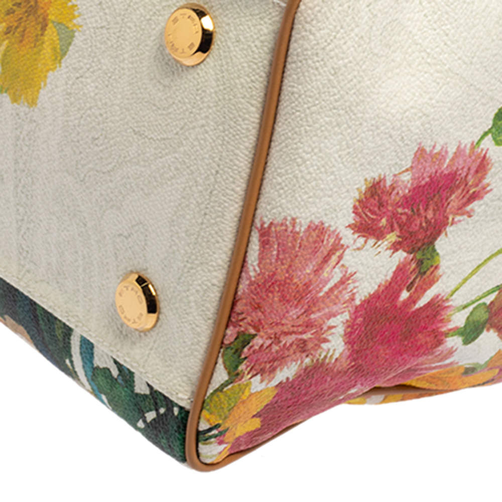Etro Multicolor Floral Print Coated Canvas and Leather Boston Bag Etro