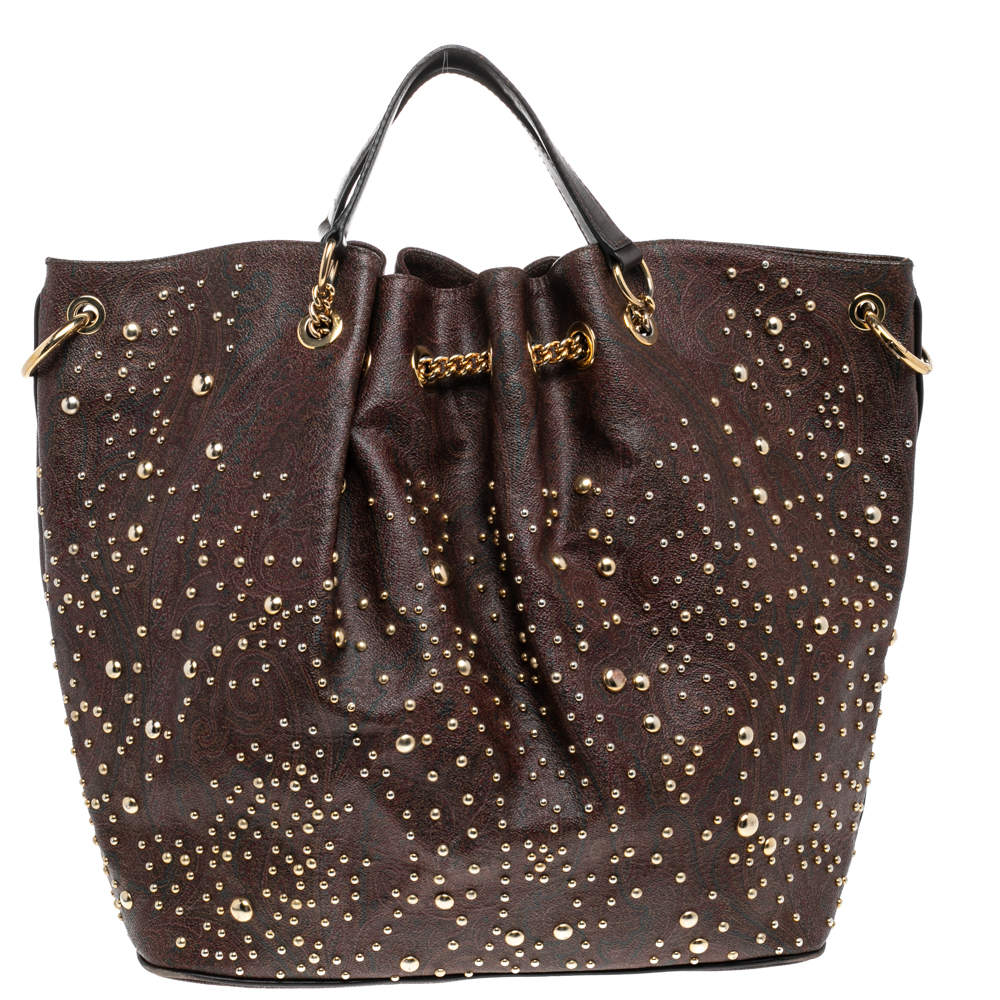 Pre Owned حقيبة يد توتس إيترو كانفاس مقوى طباعة بيزلي بني بسلسلة