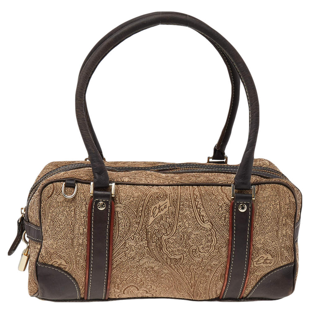 Pre Owned Etro Beige/Brown Paisley Printed Fabric And Leather Satchel