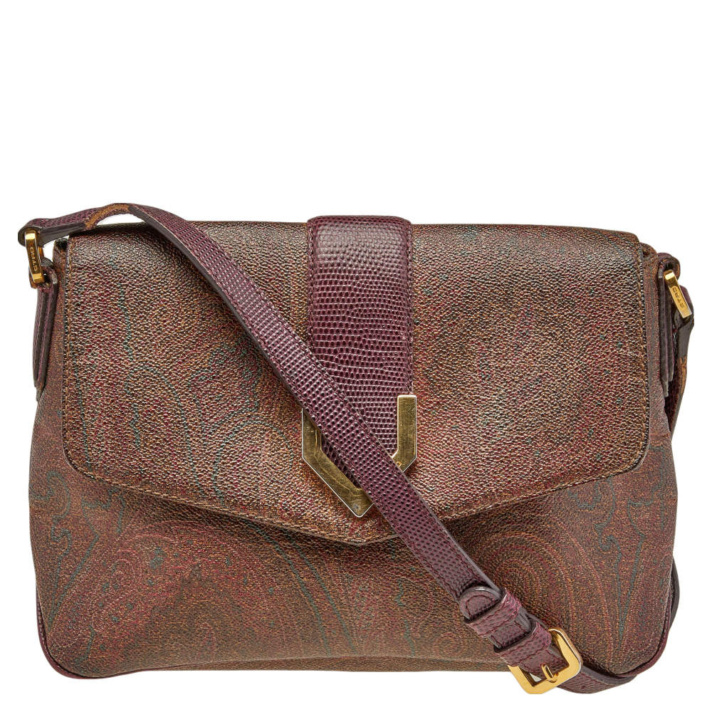 مملوكة مسبقًا حقيبة كتف إيترو كانفاس مقوى بطبعة بيزلي بني بقلاب