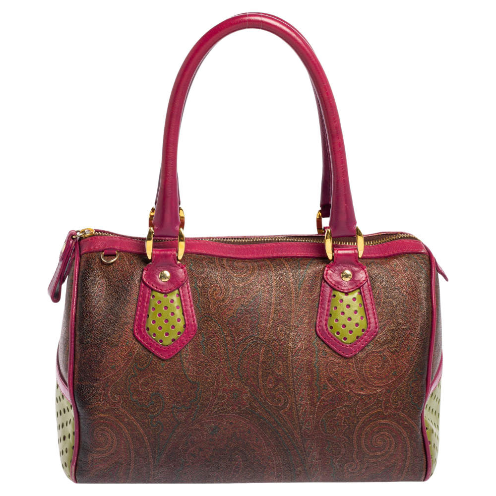Etro Tricolor Paisley Print Coated Canvas and Leather Boston Bag