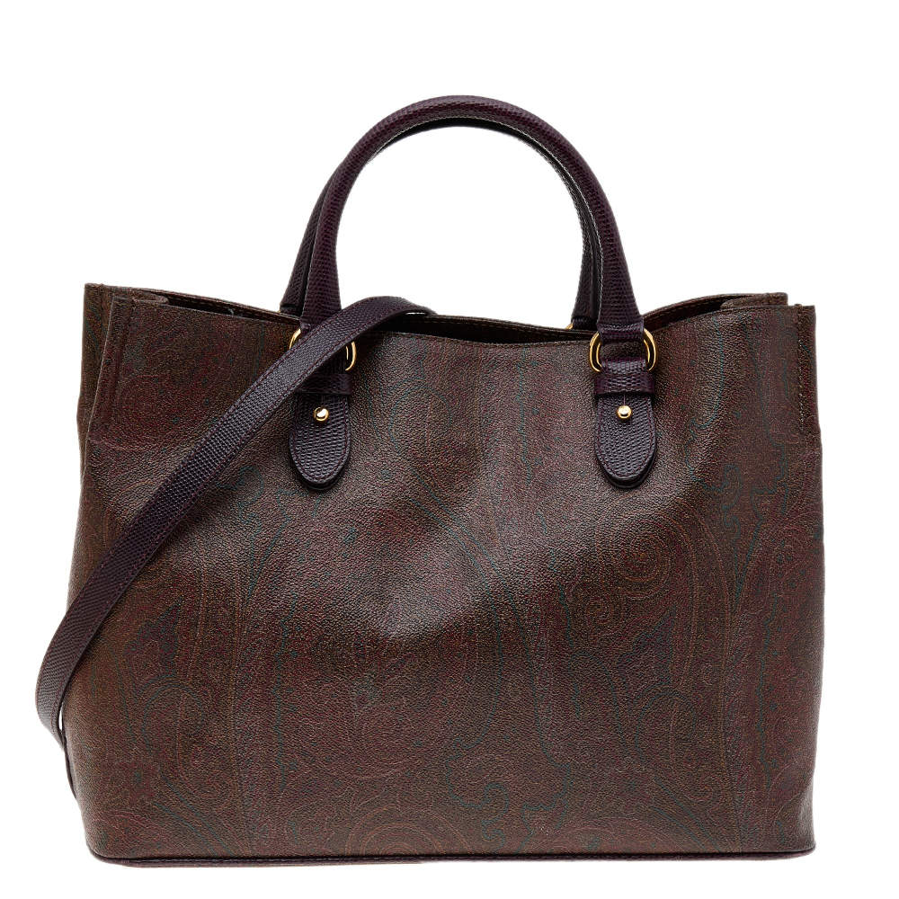 Pre Owned حقيبة يد توتس إيترو جلد بنقشة السحلية وكانفاس مقوى بطبعة بيزلي متعددة الألوان 