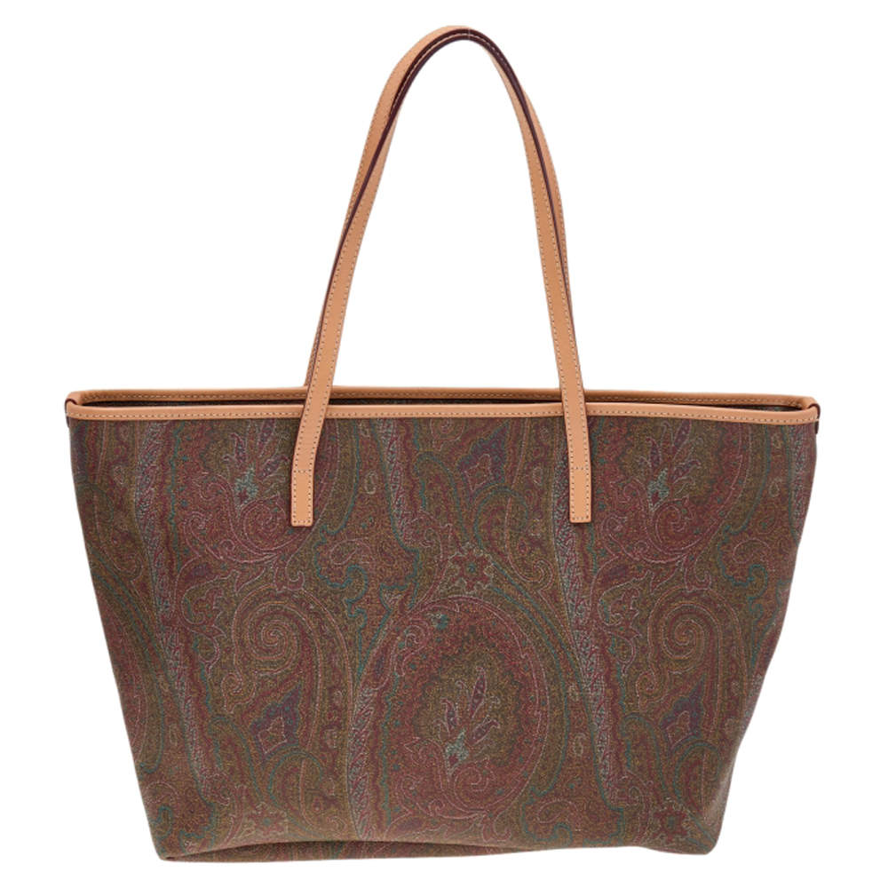 مملوكة مسبقًا حقيبة يد توتس إترو شوبر جلد وكانفاس بايزلي بني 