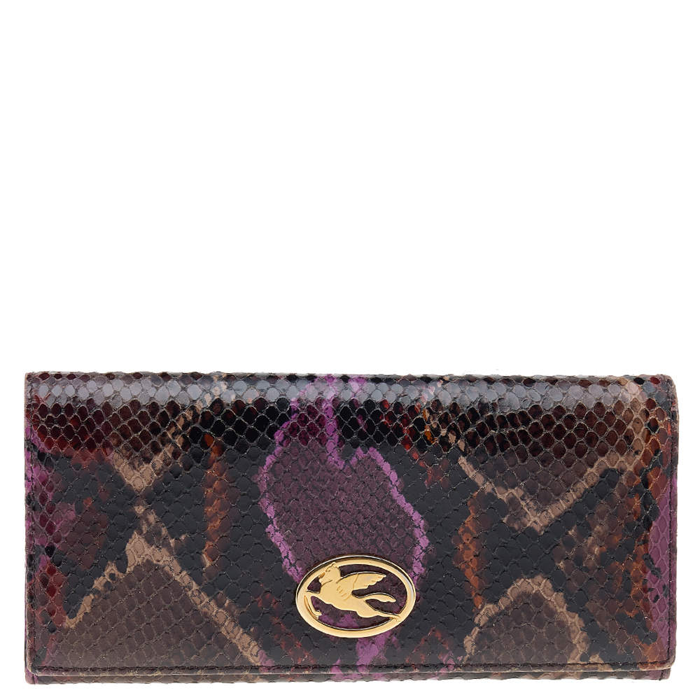 Etro Multicolor Python Effect Leather Flap Continental Wallet