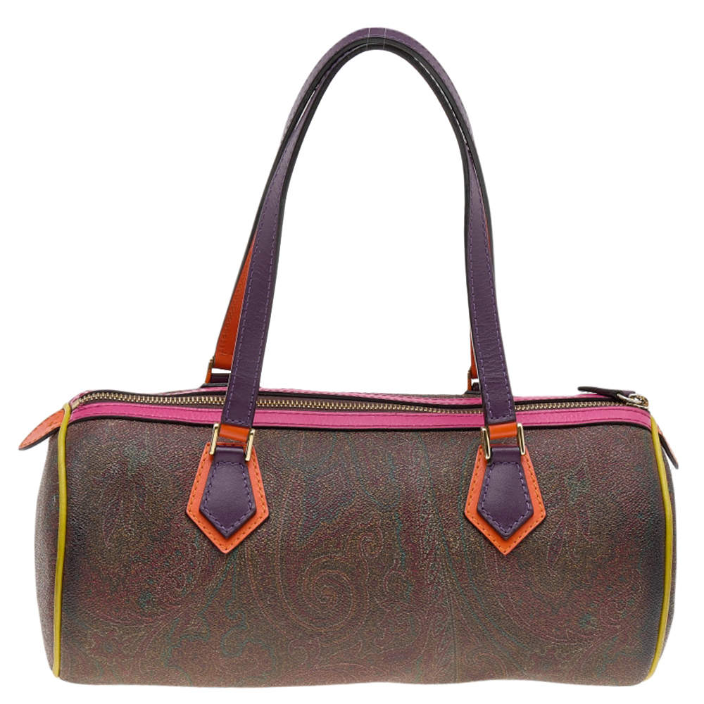 Etro Brown Paisley Printed Coated Canvas and Leather Boston Bag