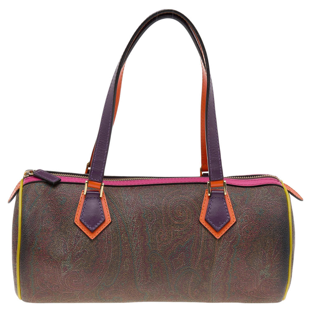 Pre Owned Etro Tricolor Paisley Print Coated Canvas and Leather Boston Bag