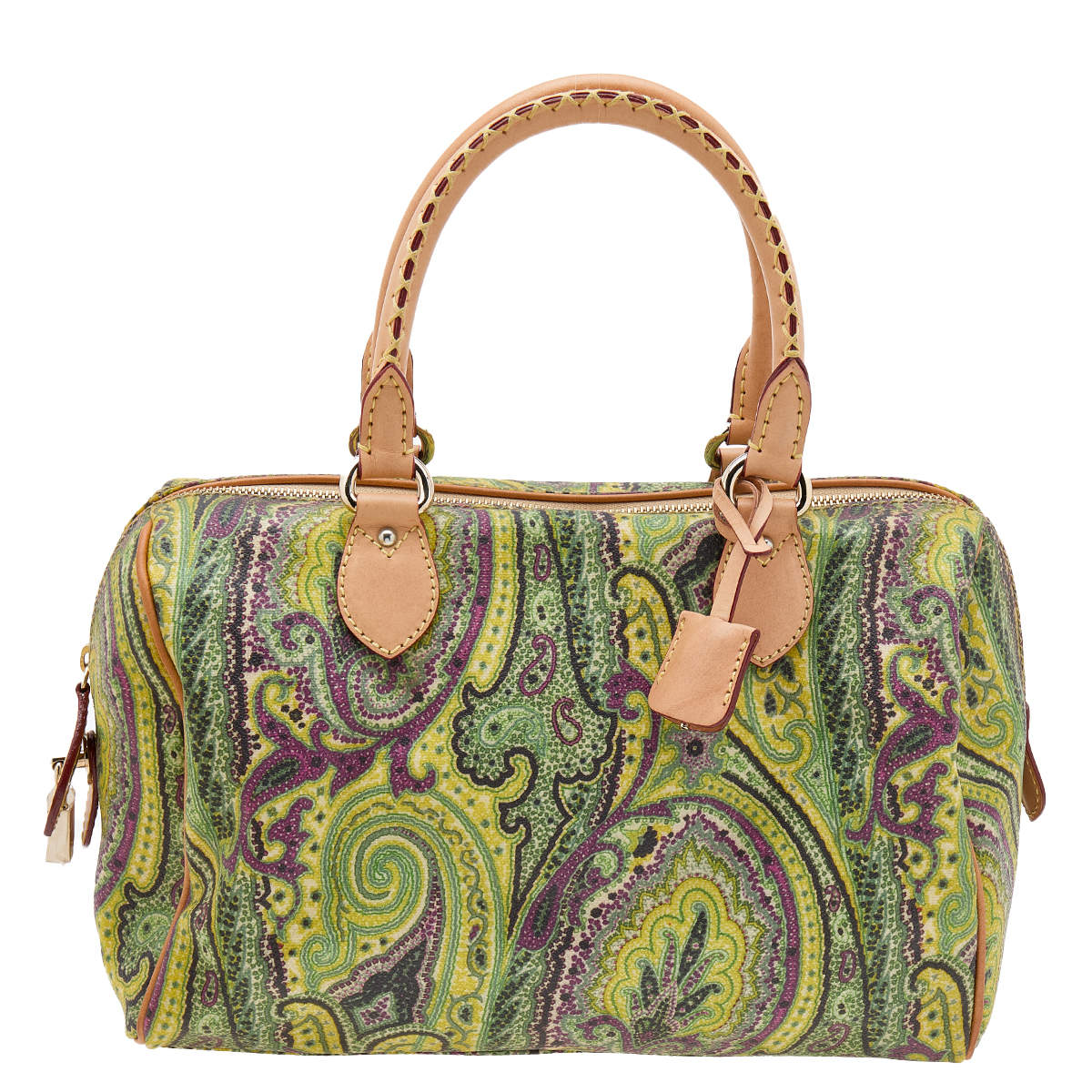 Etro Green/Brown Paisley Printed Coated Canvas And Leather Duffle Bag