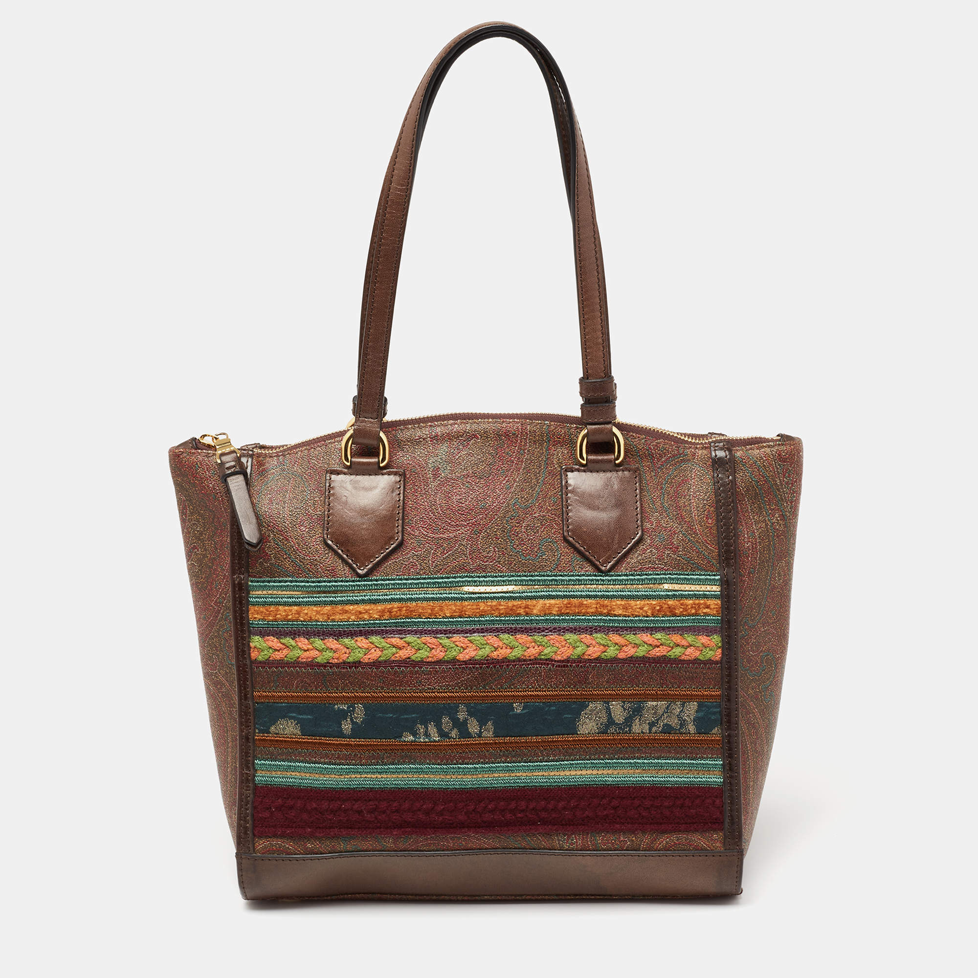 مملوكة مسبقًا Etro Multicolor Paisley Printed Coated Canvas And Leather Patchwork Tote