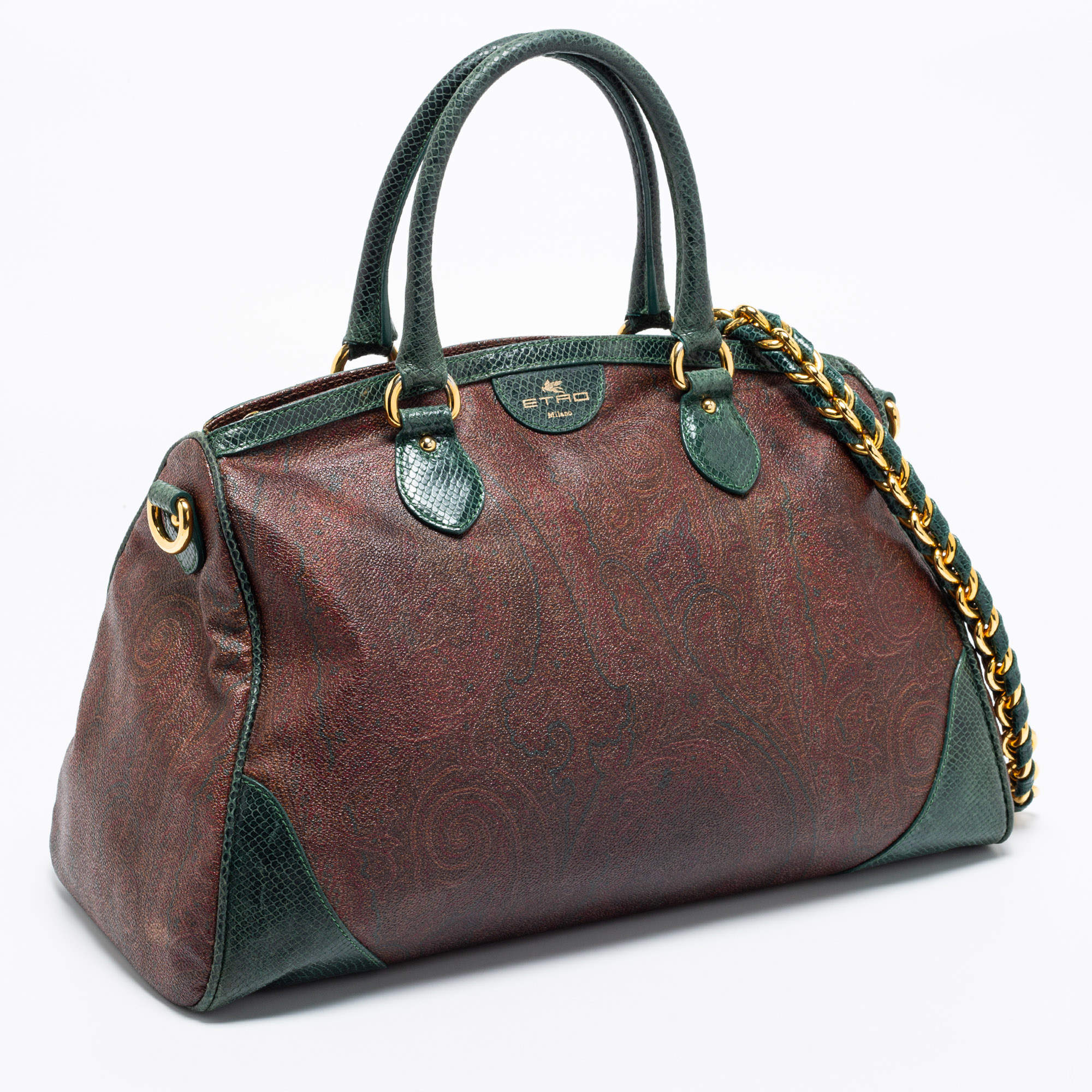 ETRO Milano Classic Paisley Prints Brown Leather Barrel Bag