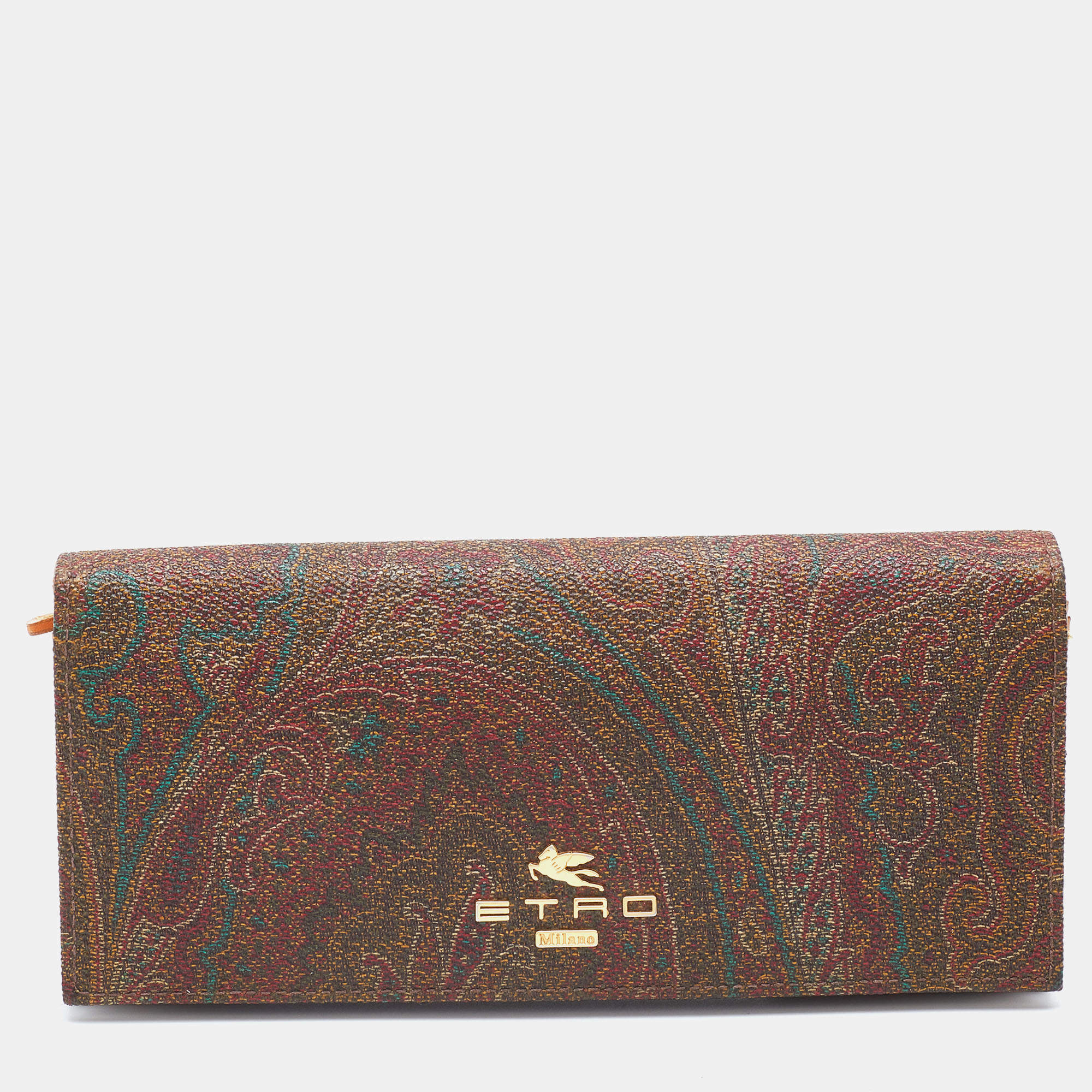 Pre Owned Etro Brown Paisley Print Coated Canvas Continental Wallet