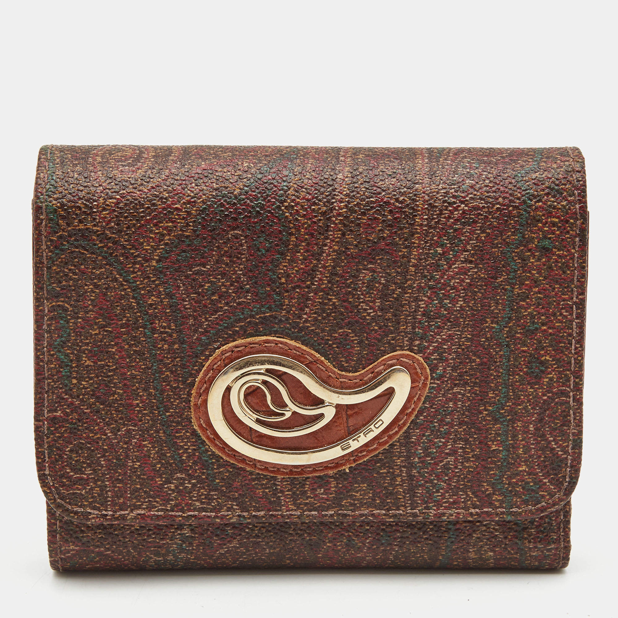 Pre Owned Etro Multicolor Paisley Printed Coated Canvas Trifold Compact Wallet