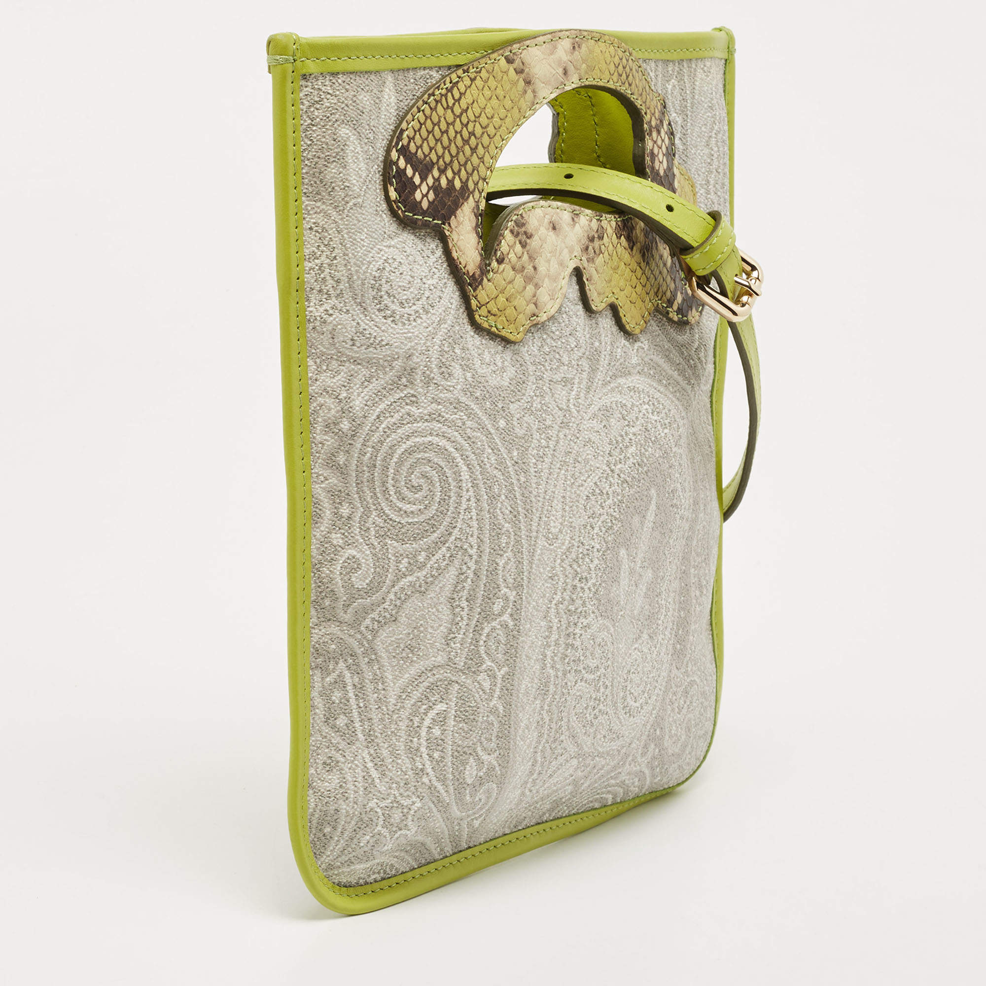 Etro Light Green/Grey Paisley Coated Canvas Python Embossed Crossbody Bag  Etro