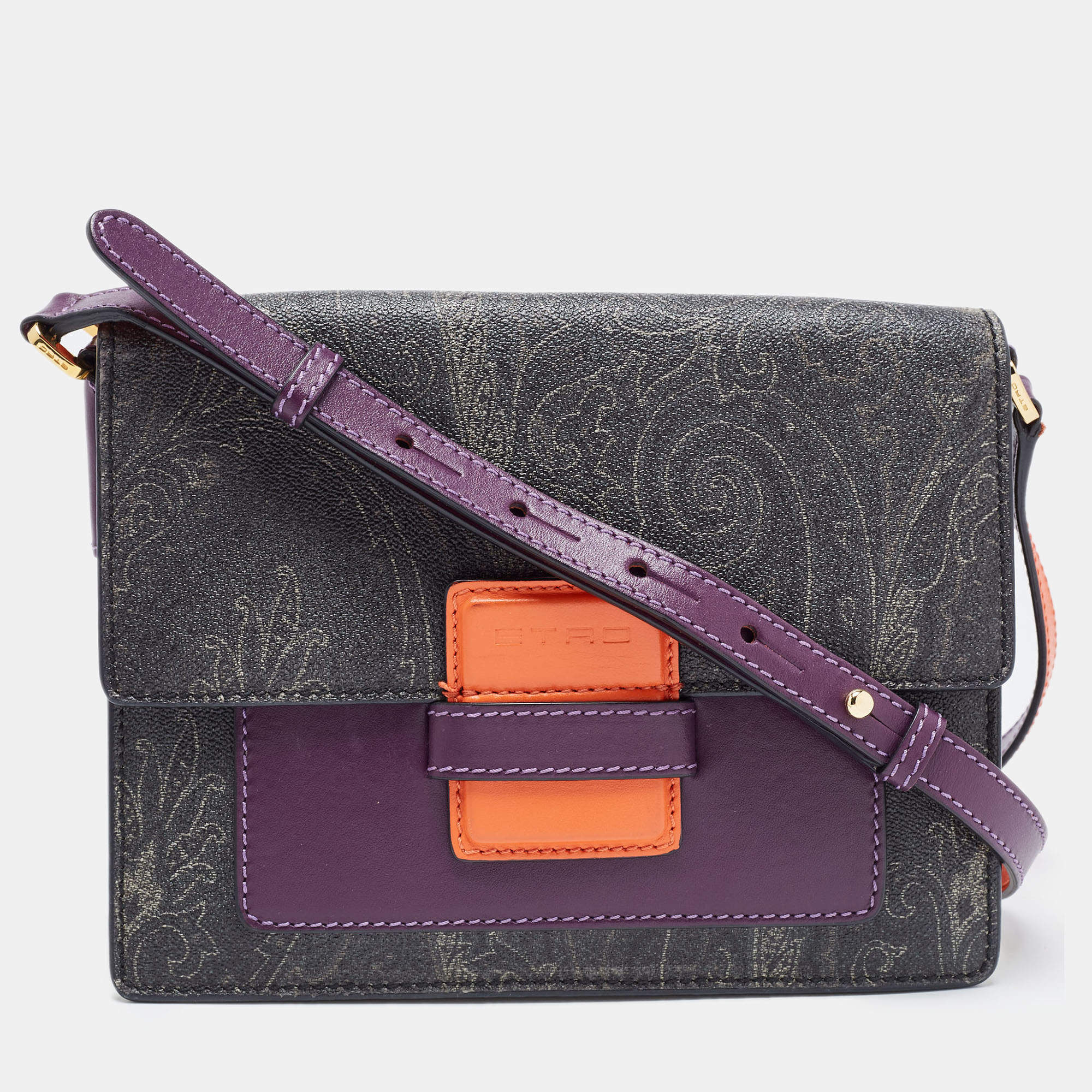 Pre Owned Etro Multicolor Paisley Coated Canvas and Leather Flap Crossbody Bag