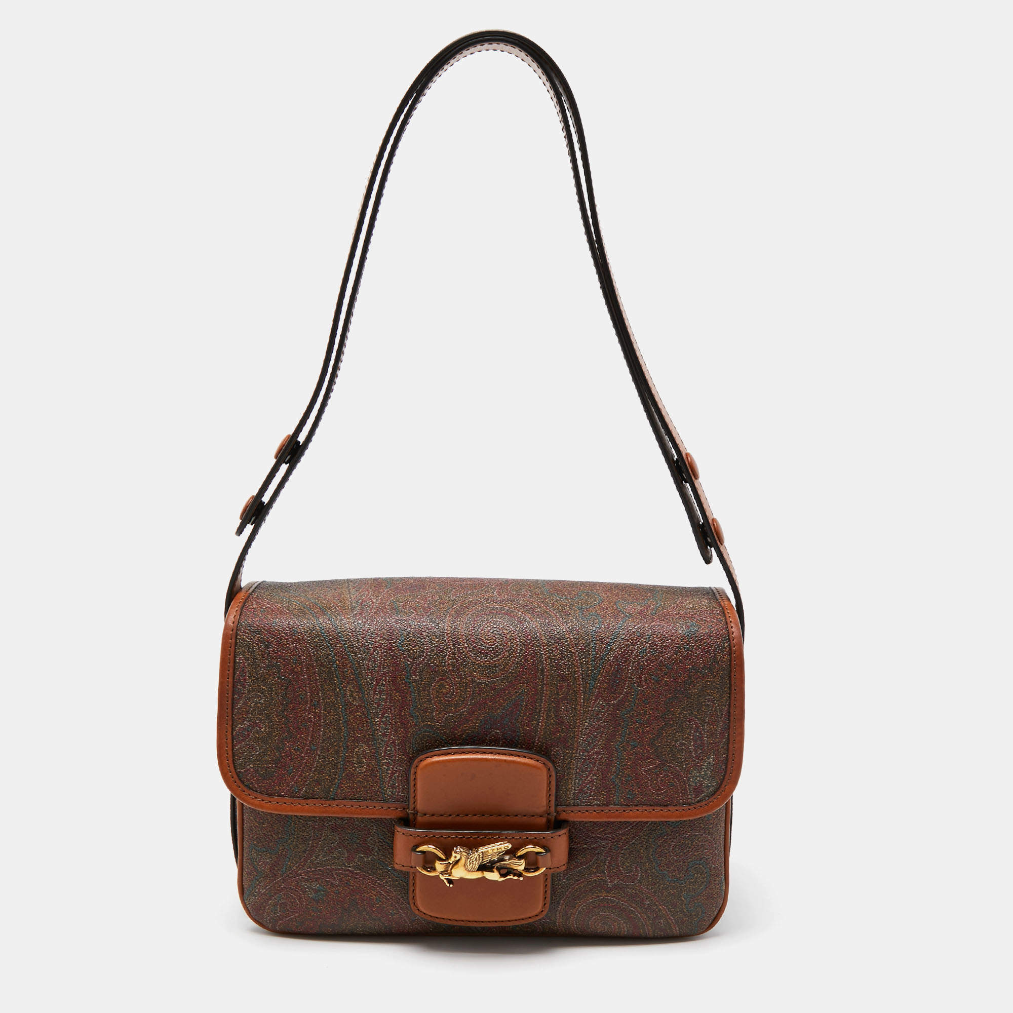 Pre Owned Etro Multicolor Paisley Coated Canvas and Leather Flap Crossbody Bag