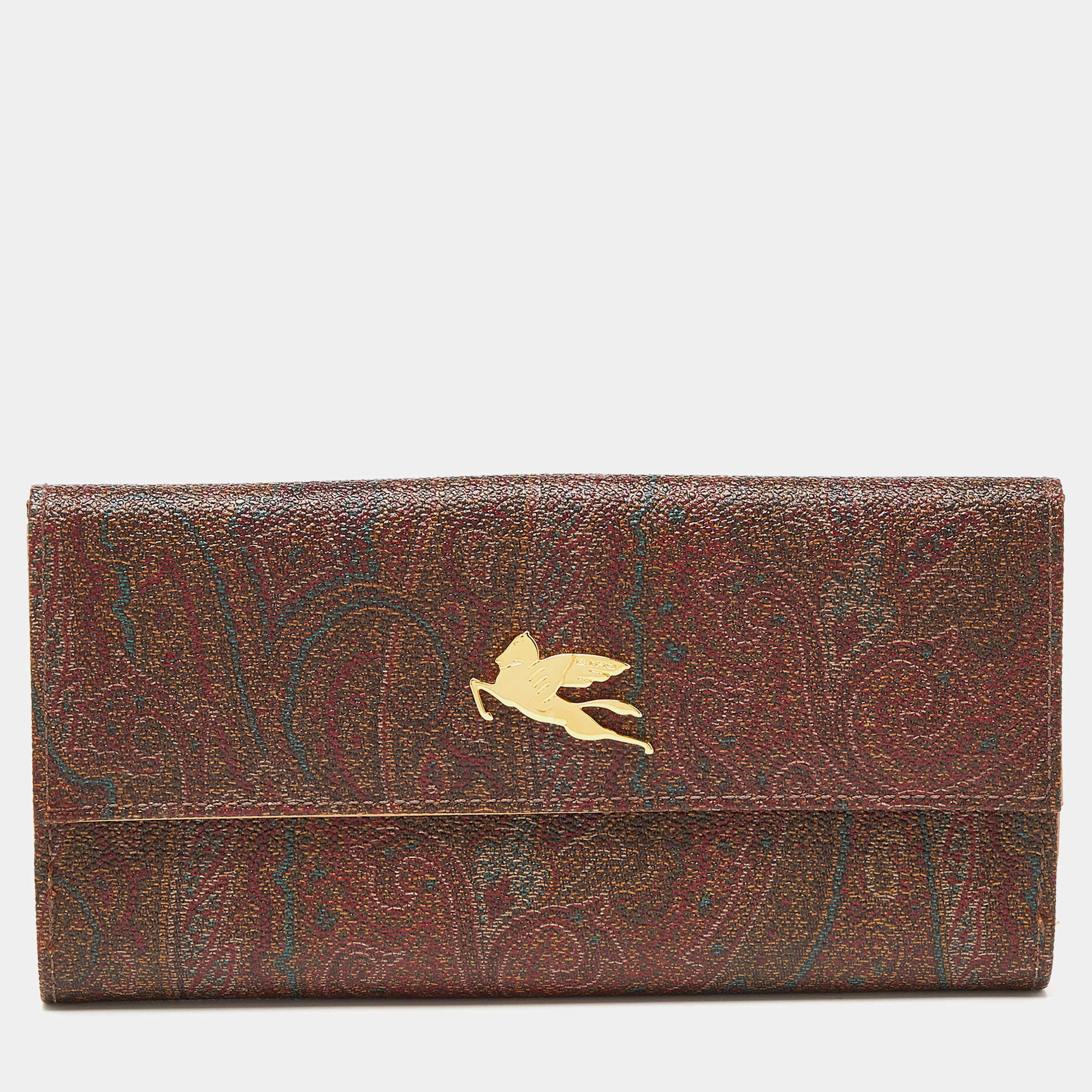 Etro Brown Paisley Print Coated Canvas Trifold Continental Wallet