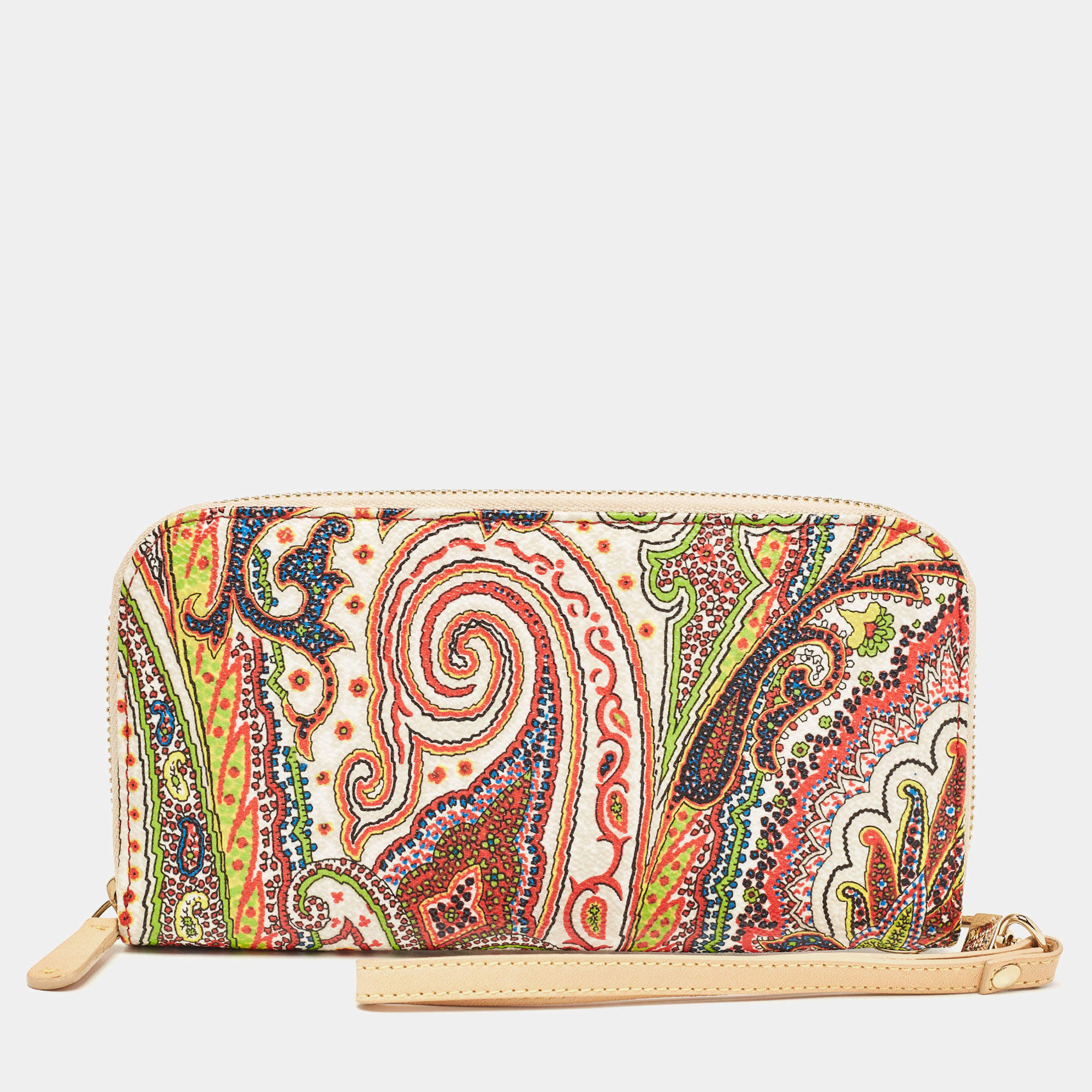 Pre Owned Etro Multicolor Paisley Print Leather Wristlet Continental Wallet
