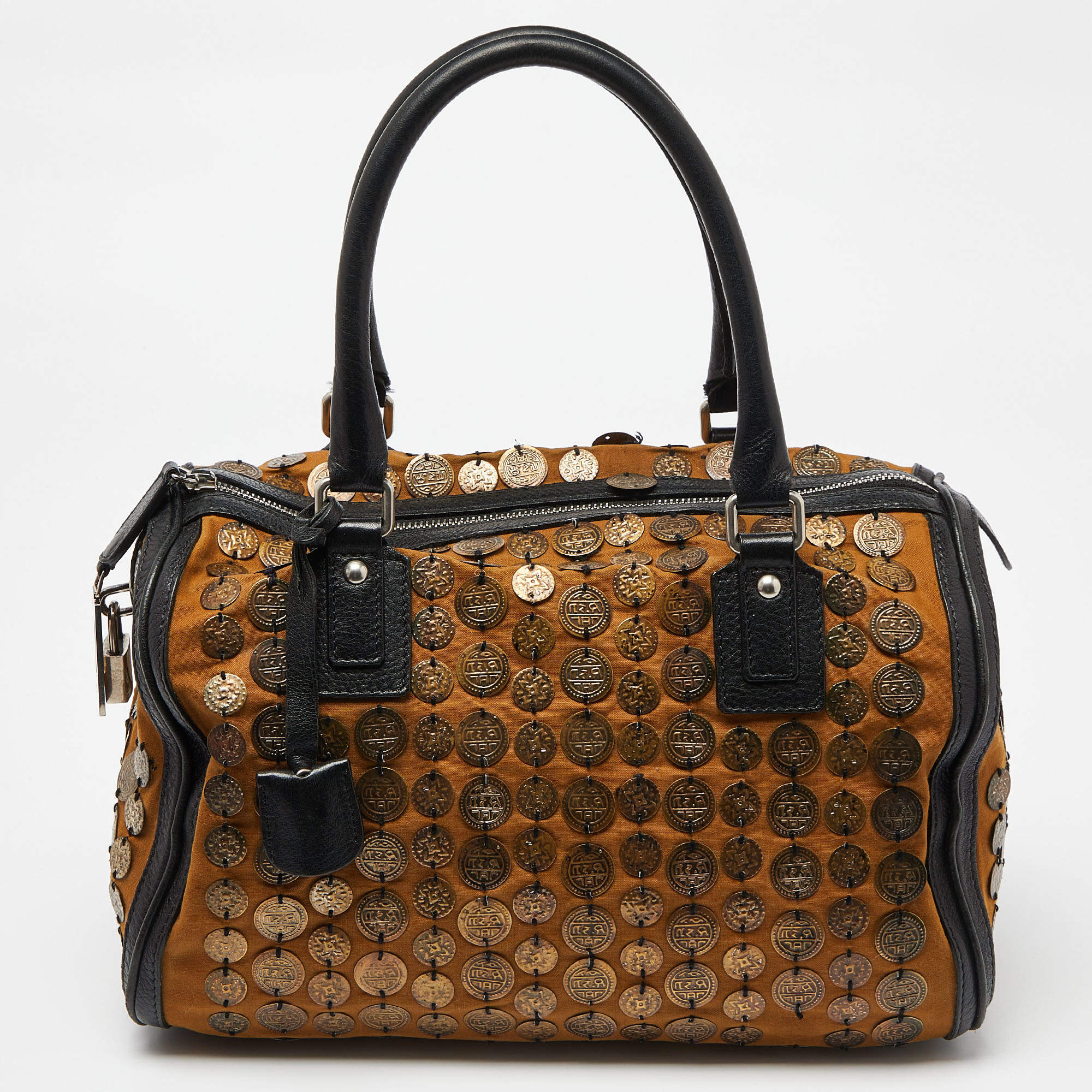 Pre Owned Etro Brown/Black Metal Metal Embellished Duffle Bag