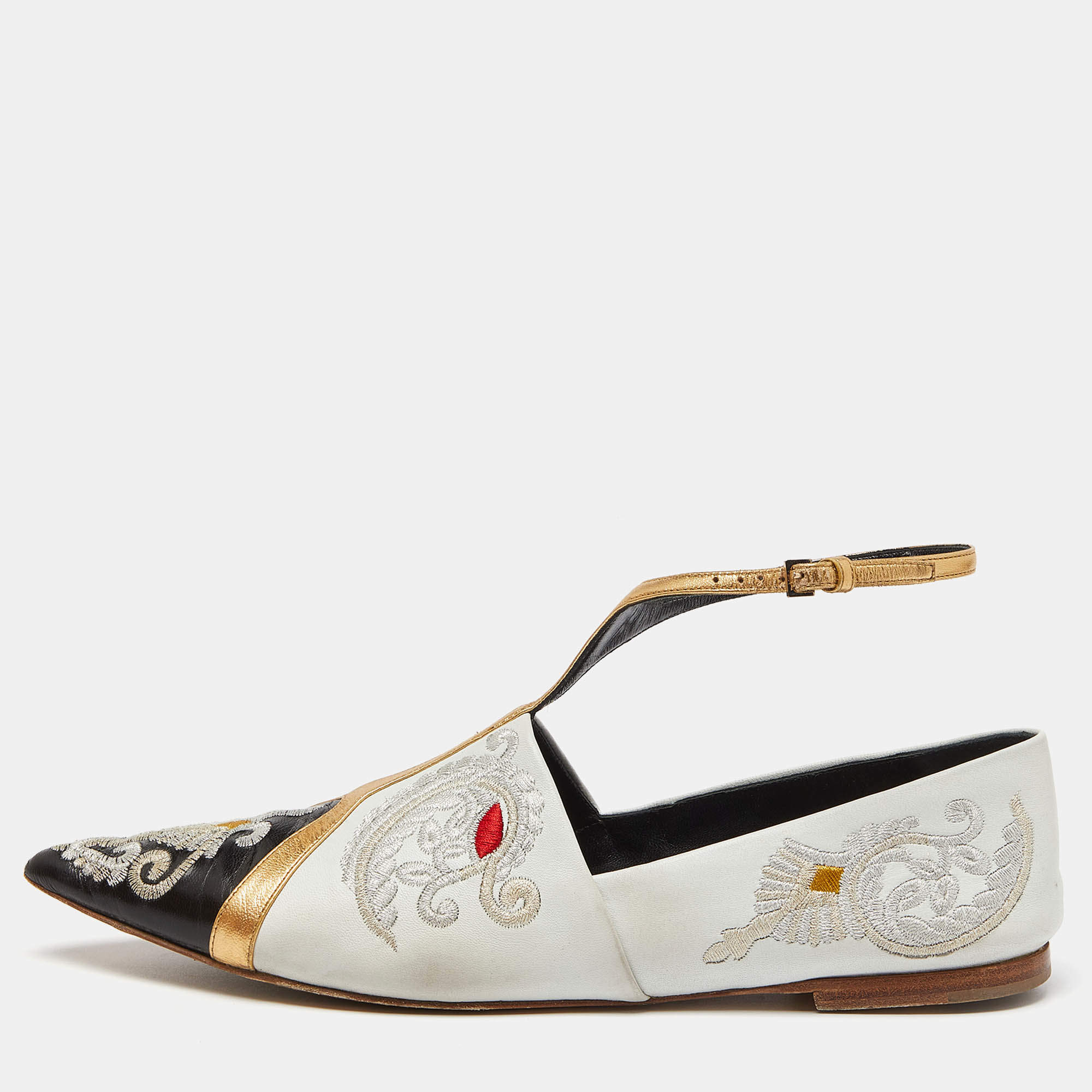 Etro Multicolor Embroidered Leather Ankle Strap Ballet Flats Size 39
