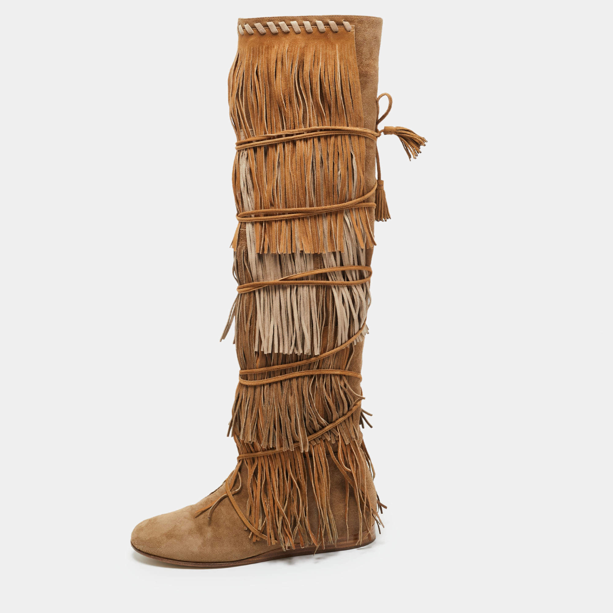 Pre Owned Etro Brown Suede Glastonbury Over The Knee Boots Size 36.5