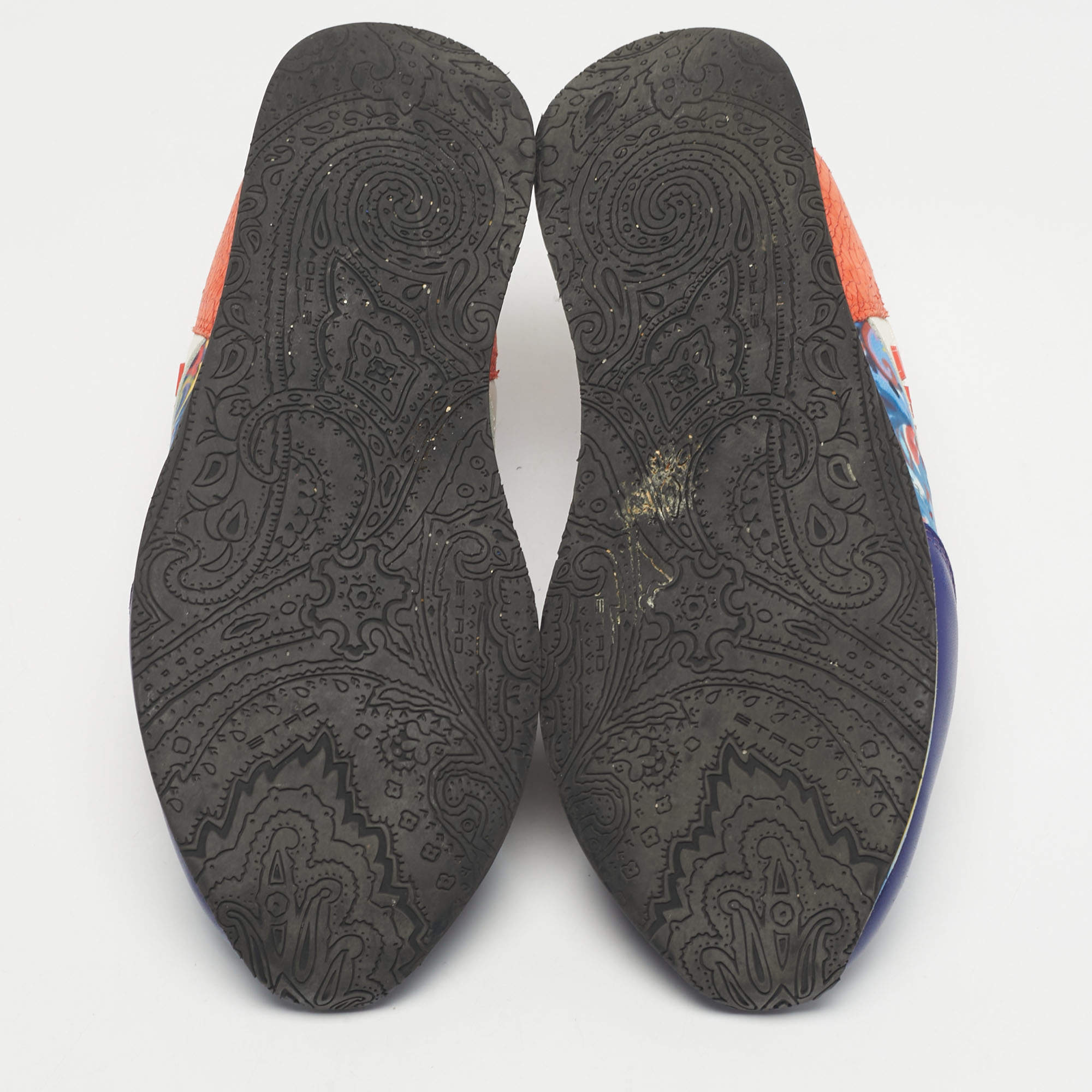 Etro Multicolor Paisley Fabric And Suede Lace Up Sneakers