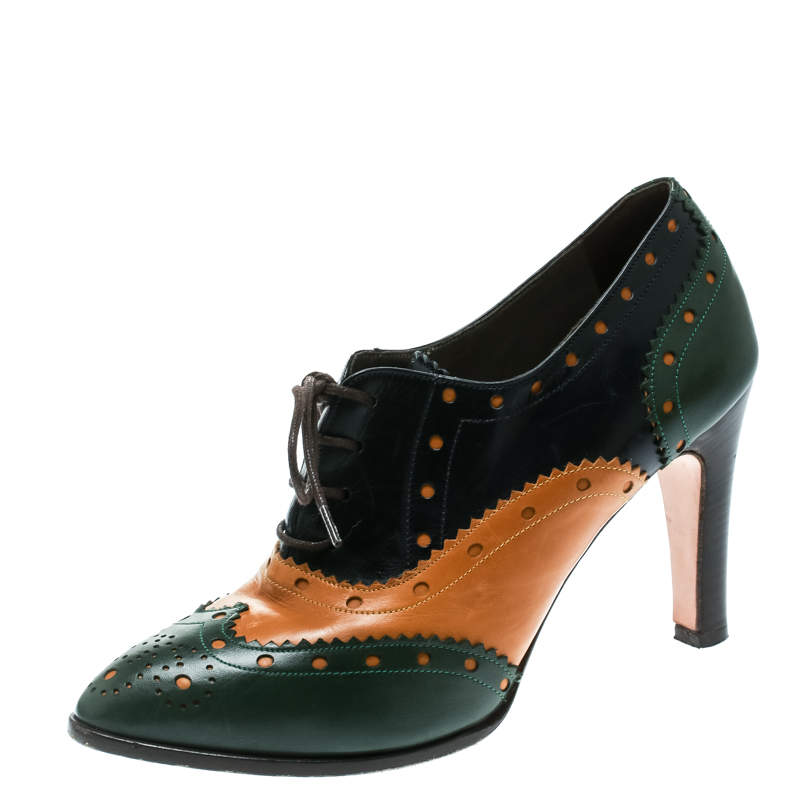 Pre Owned Etro Tricolor Leather Brogue Oxford Ankle Booties Size 38