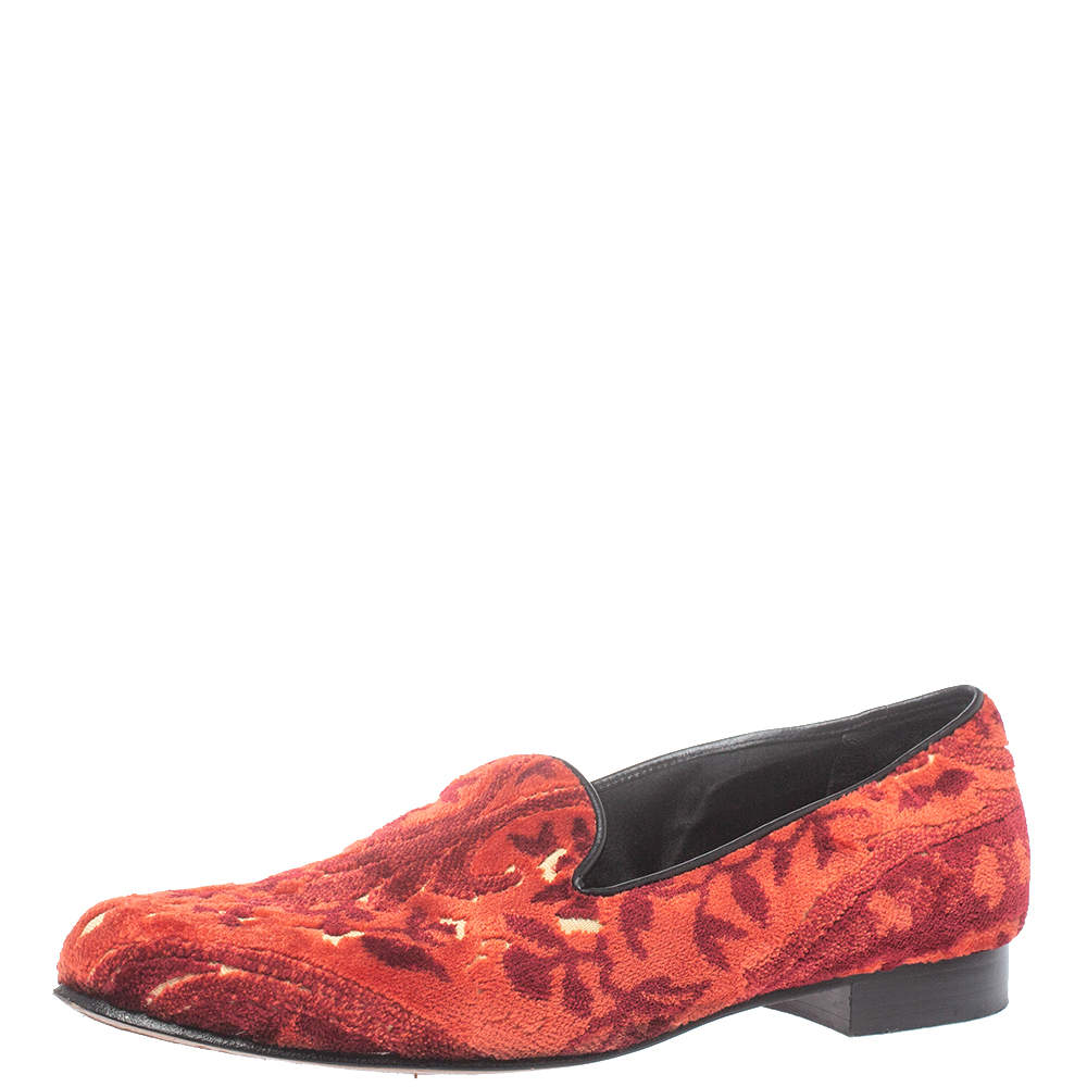 Pre Owned  Etro Red Brocade Velvet Smoking Slippers Size 39