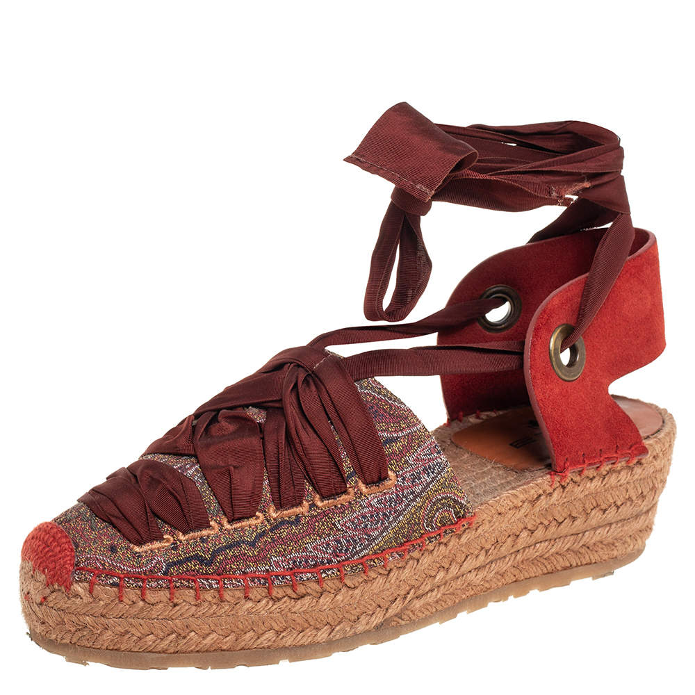 Etro Brown Canvas And Suede Espadrille  Sandals Side 37